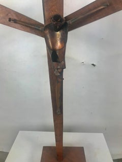 Modern Artist Made Signed Crusifix, Russian, Bent Copper and Wood after Heifetz
