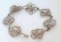 Handmade SilverWire Geometric Spirals 3D Link Bracelet, Circa 20th Century