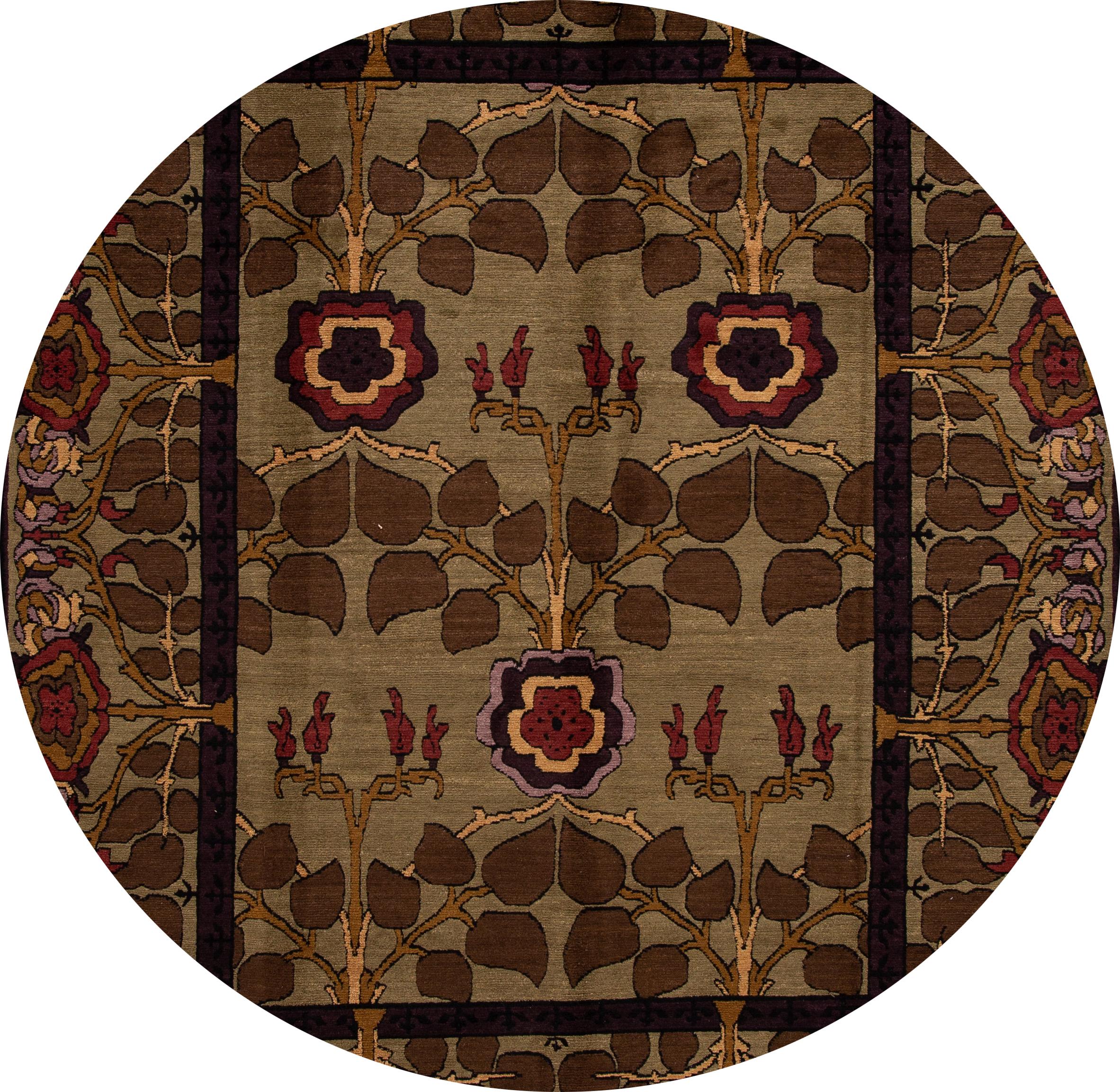 A beautiful Modern Tibetan rug, hand-knotted wool with an olive field, and multi-color accents in all-over floral design.
This rug measures 8' x 10'.
  