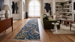 Modern Arts & Crafts Style "Tree of Life" Wool Runner in Midnight Blue & Ochre