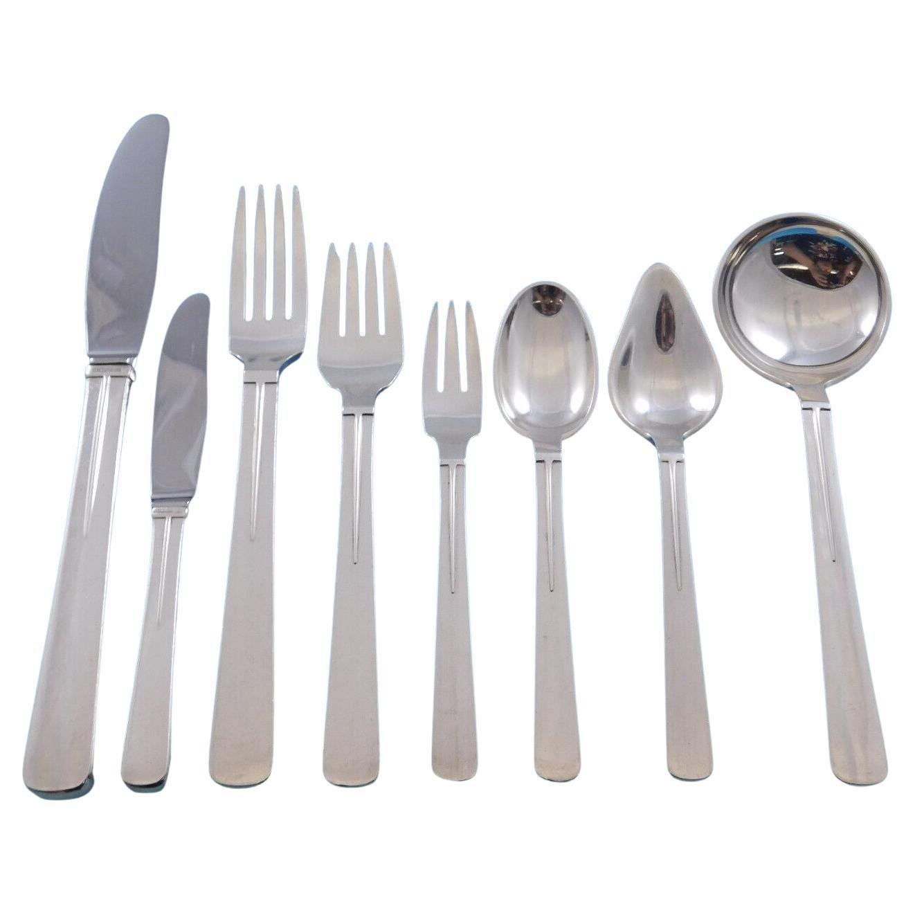 Modern Arvesolv #17 by Hans Hansen Sterling Silver Flatware Set Danish 55 Pcs For Sale