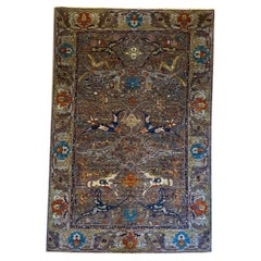 Moderner Aryana Stammes-Perserteppich, Bio-Wolle, Grau, Blau, und Rost, 4′ × 6'