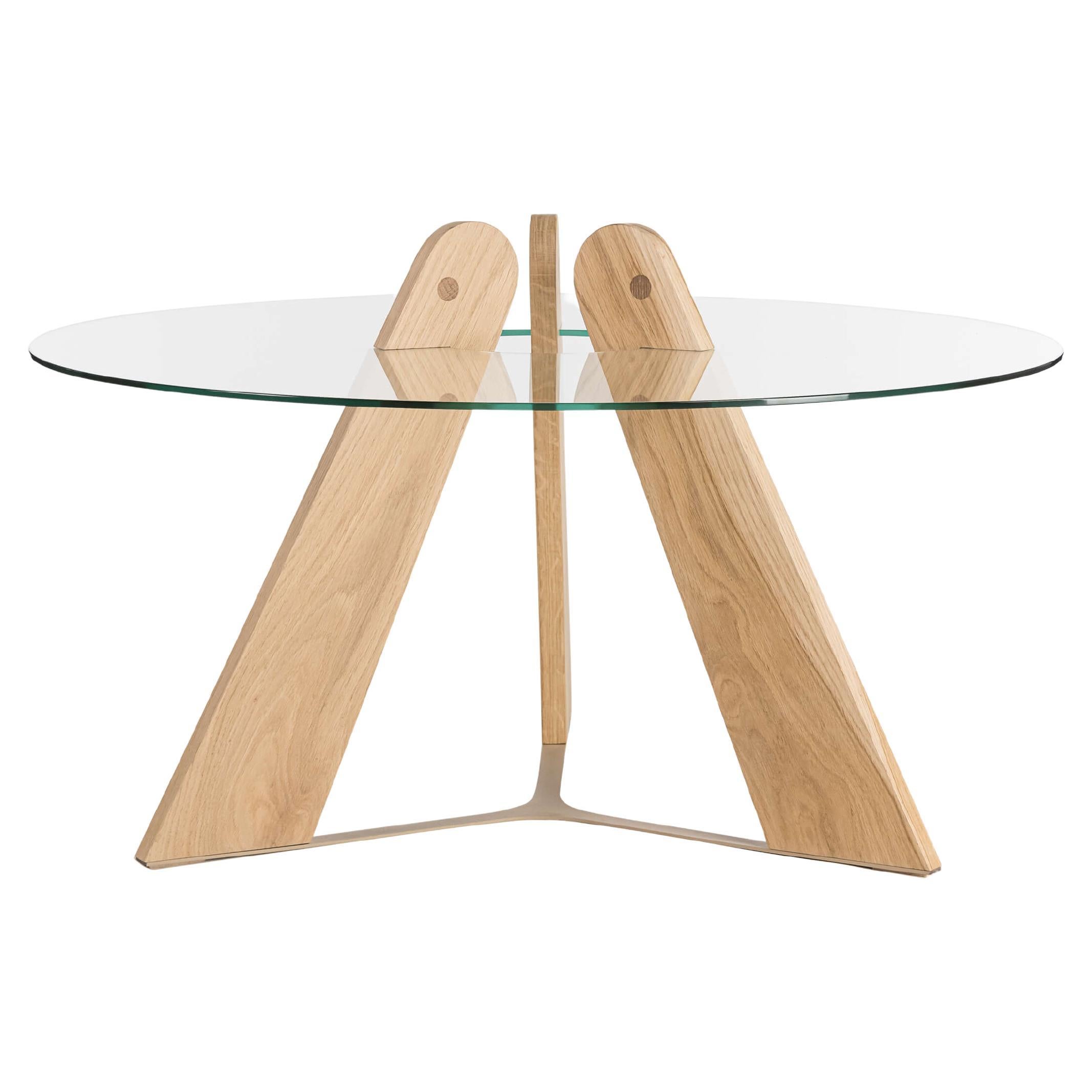 Modern Ash Wood and Glass Coffee Table, Designed by Alto Duo, Made in France  For Sale