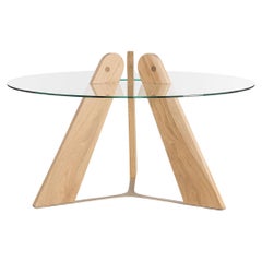 Modern Ash Wood and Glass Coffee Table, Designed by Alto Duo, Made in France 