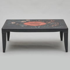 Modern Asian Inspired black & Polychrome lacquered low table