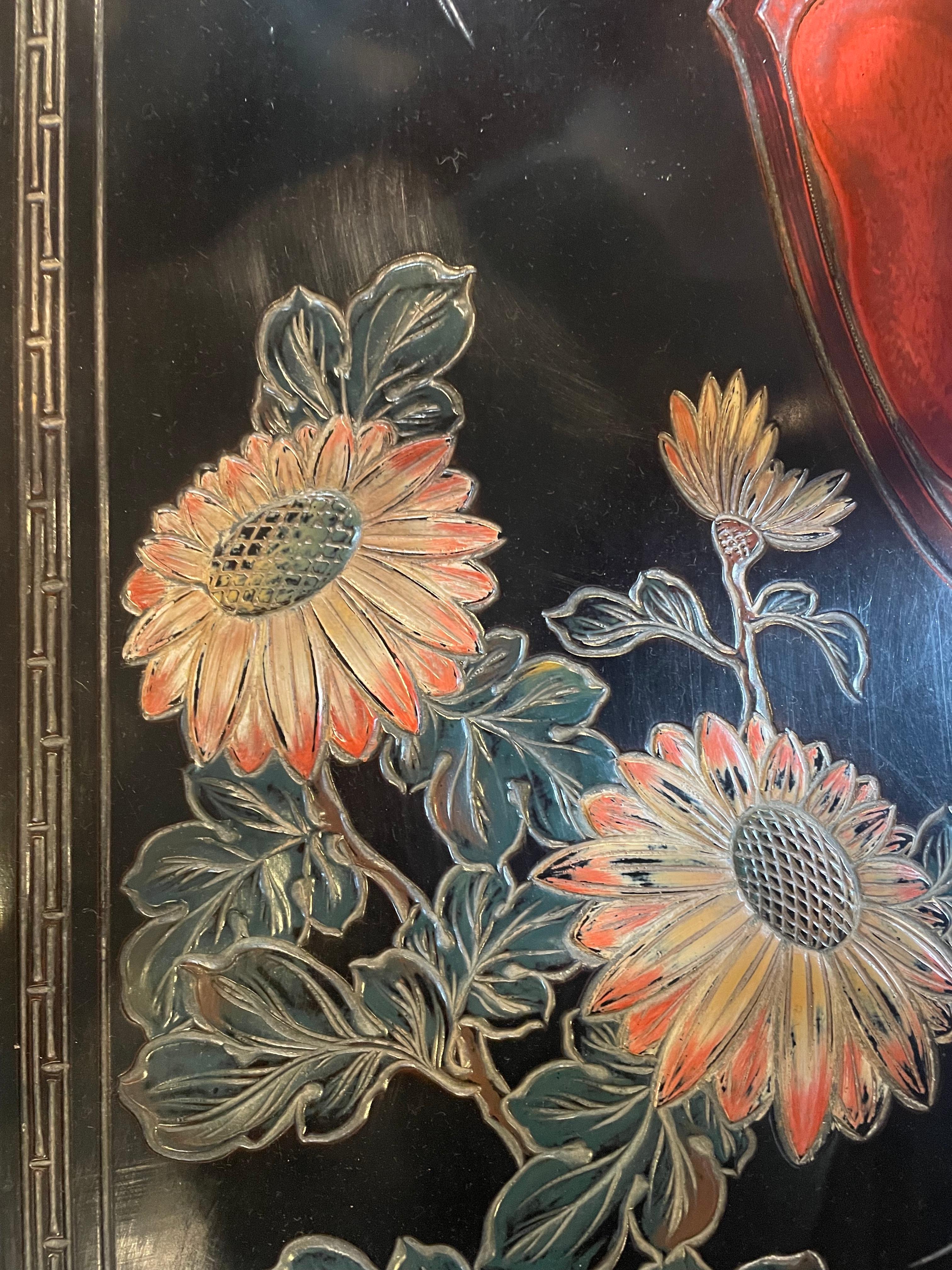 Mid-20th Century Modern Asian Inspired black & Polychrome lacquered low table For Sale