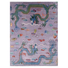 Alfombra asiática contemporánea de seda de colores Dragón púrpura de Joseph Carini Carpets