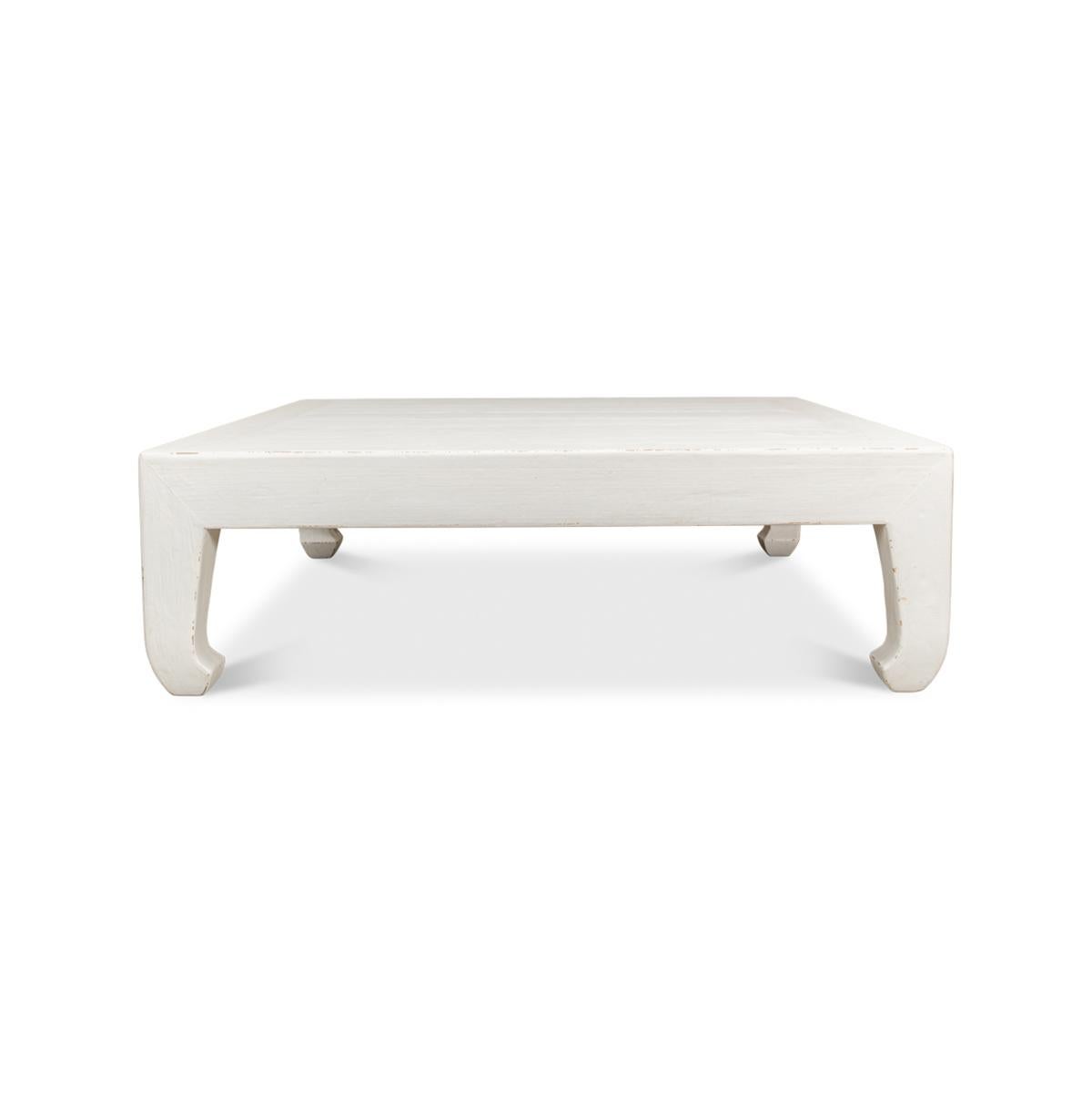 Wood Modern Asian-Style White Coffee Table For Sale