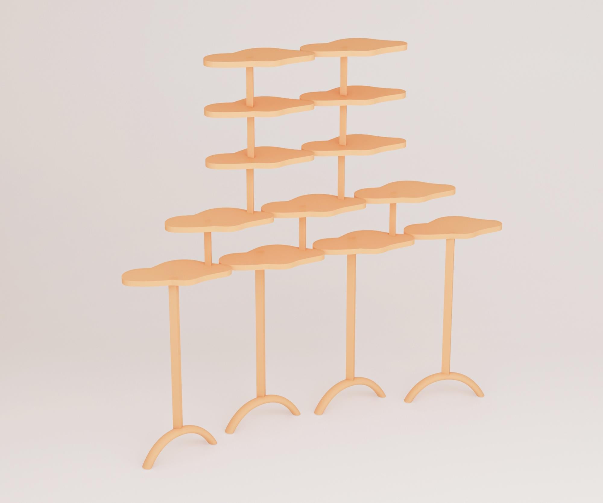 Inspired by the architecture of Asir, the organically shaped shelves come in a harmonious rhythm to create a pleasing neat look.

Dimension. W 160 x D 22 x H 152 cm
Material. Maple Wood - powder coated Steel.
 