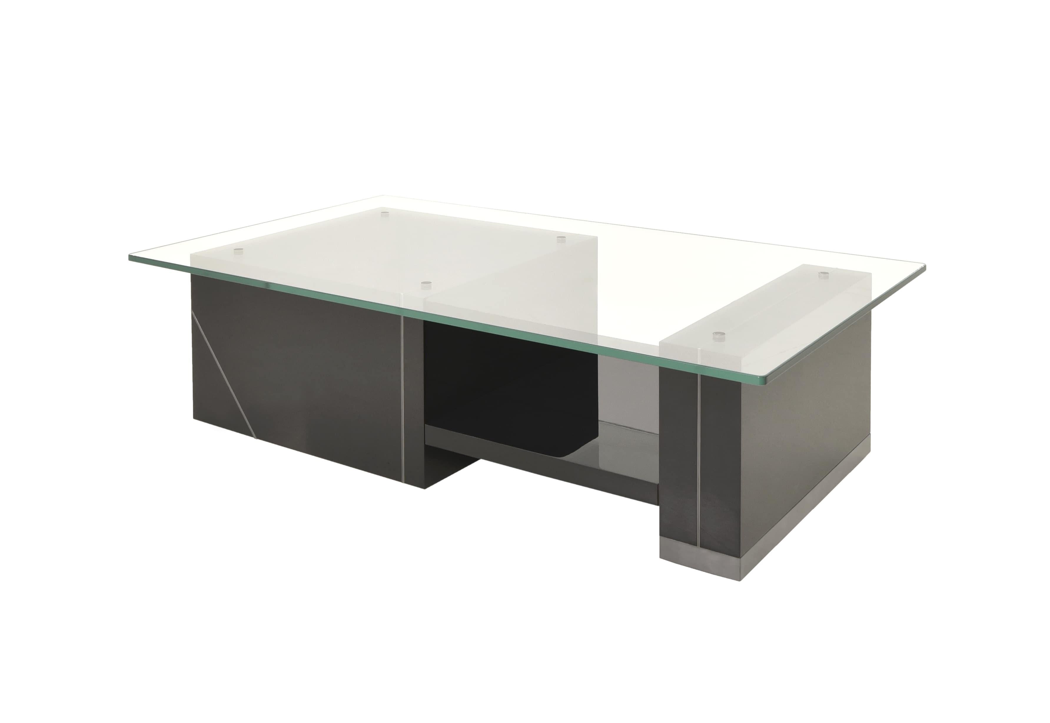 Portuguese Modern Aspen Center Table With Metal Details And Glass Top For Sale