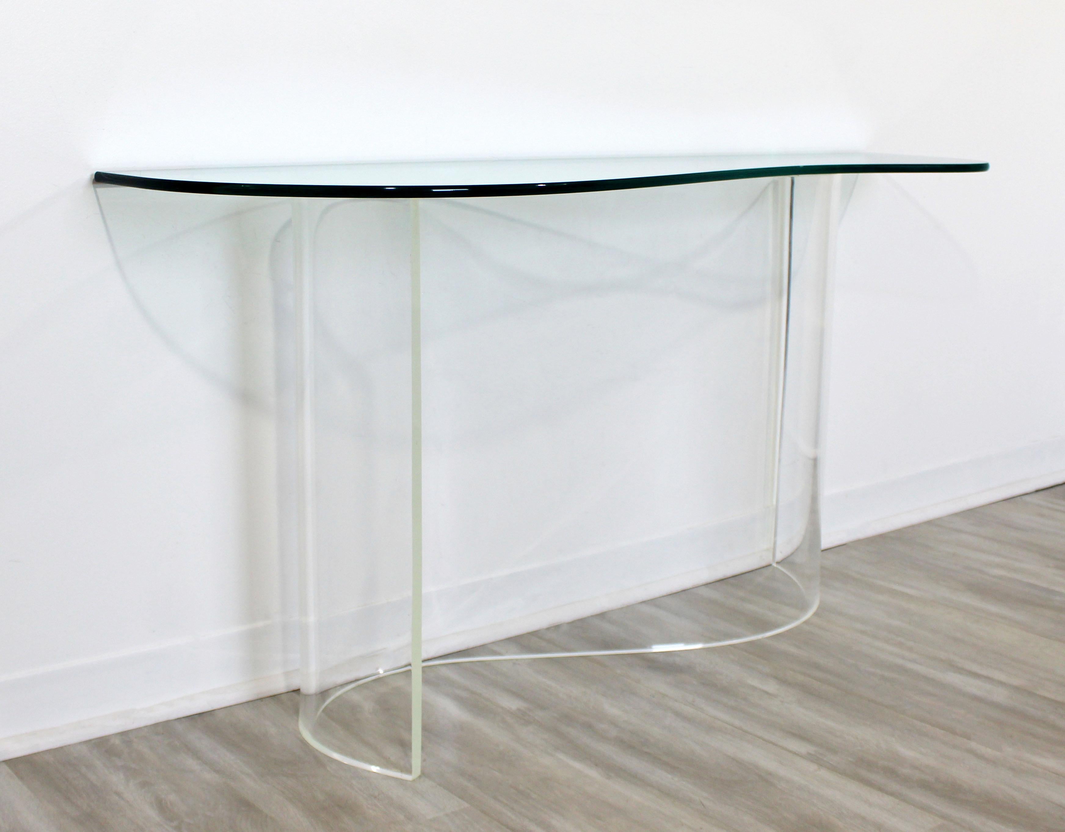 American Modern Asymmetrical Lucite and Glass Wave Console Table 1970s Hollis Jones Era