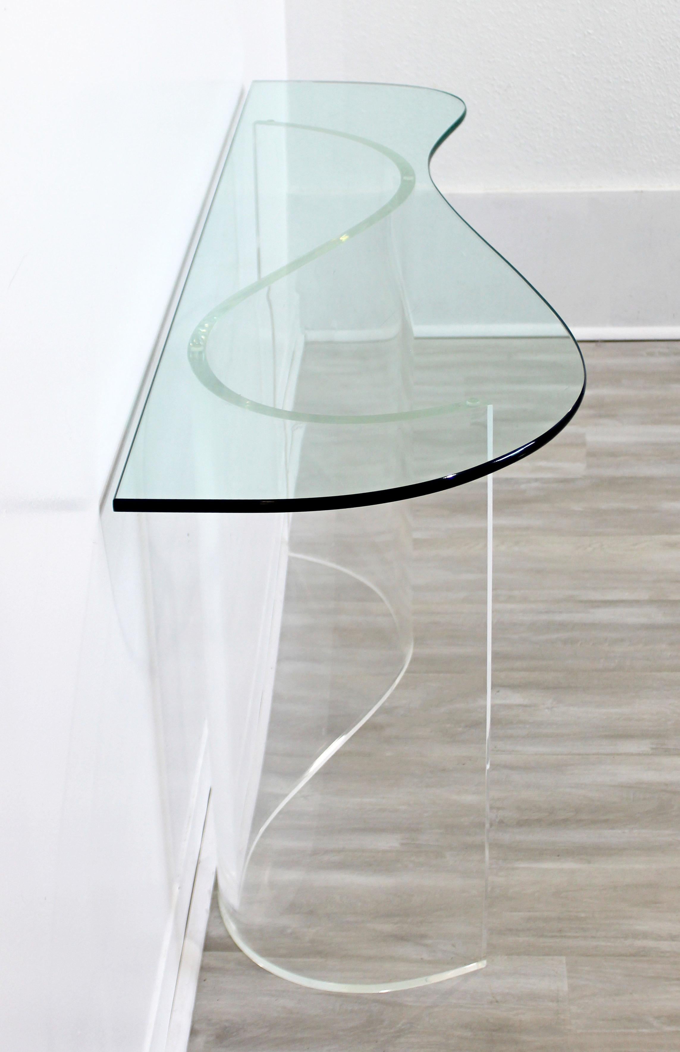 Late 20th Century Modern Asymmetrical Lucite and Glass Wave Console Table 1970s Hollis Jones Era