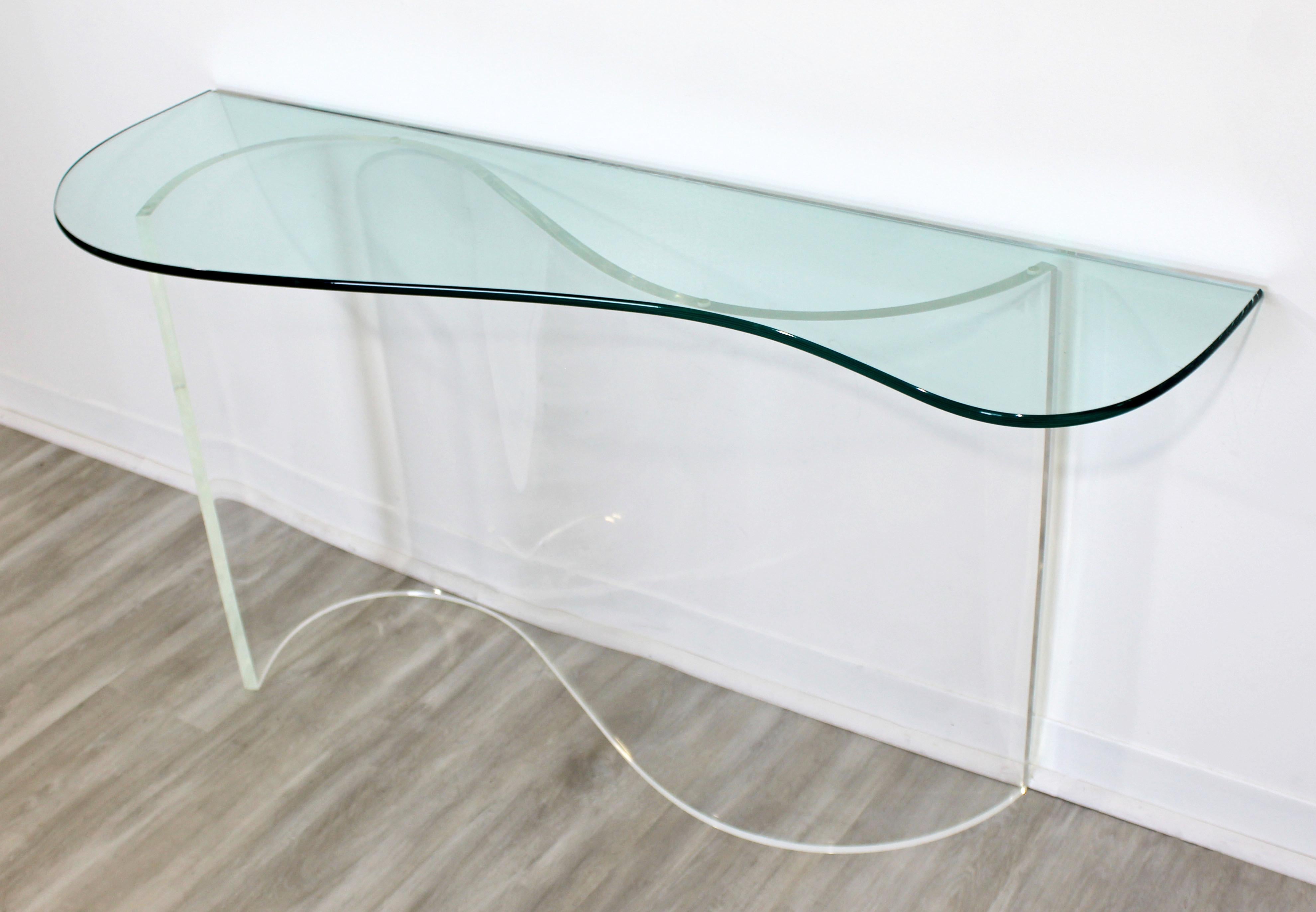 Modern Asymmetrical Lucite and Glass Wave Console Table 1970s Hollis Jones Era 1