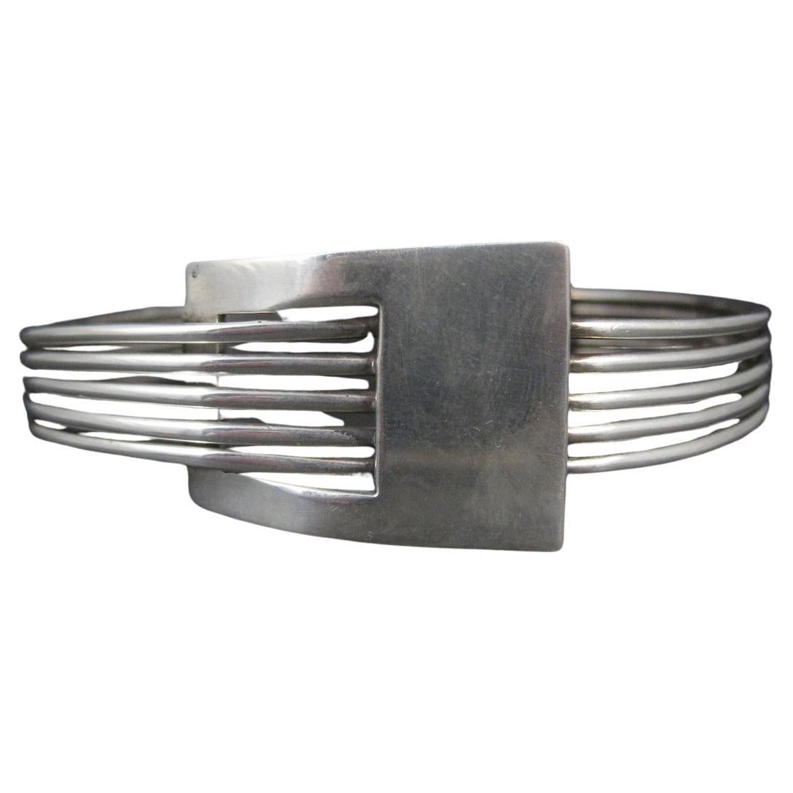 Modern Atomic Sterling Silver Cuff Bracelet 7 Inches