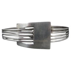 Modern Atomic Sterling Silver Cuff Bracelet 7 Inches