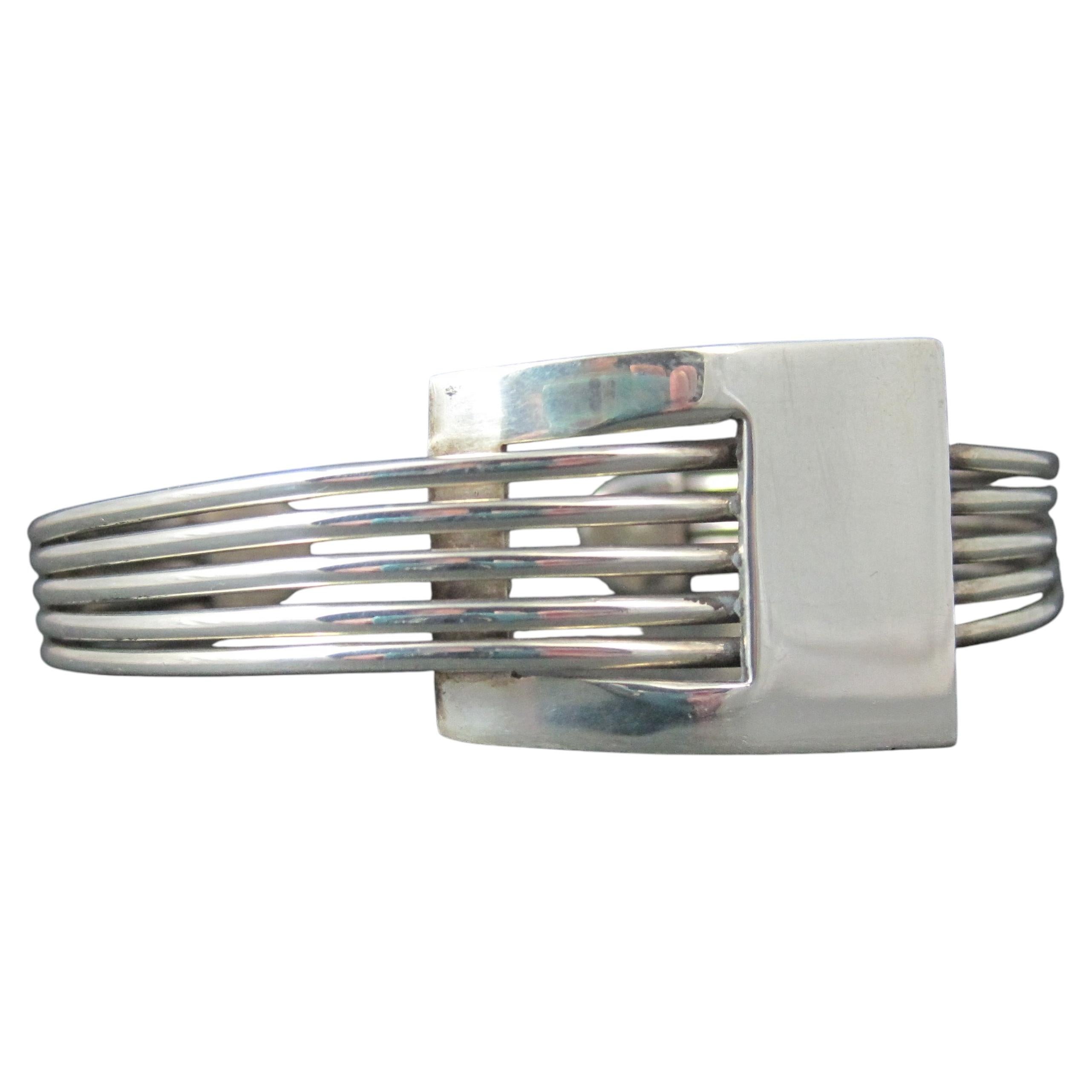 Modern Atomic Sterling Silver Cuff Bracelet 7 Inches