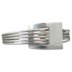 Modern Atomic Sterling Silver Cuff Bracelet 7 Inches