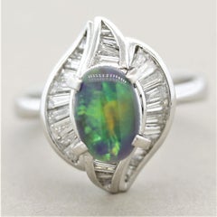 Modern Australian Opal Diamond Platinum Ring