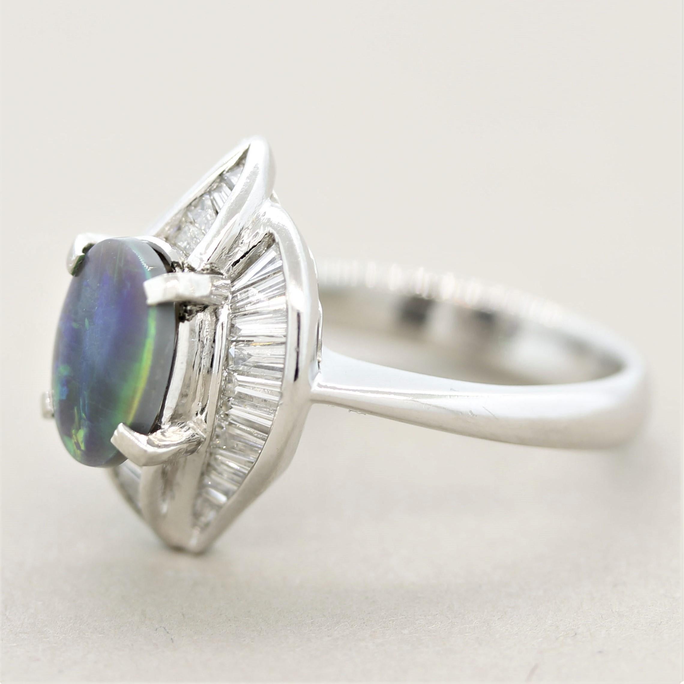 Mixed Cut Modern Australian Opal Diamond Platinum Ring For Sale