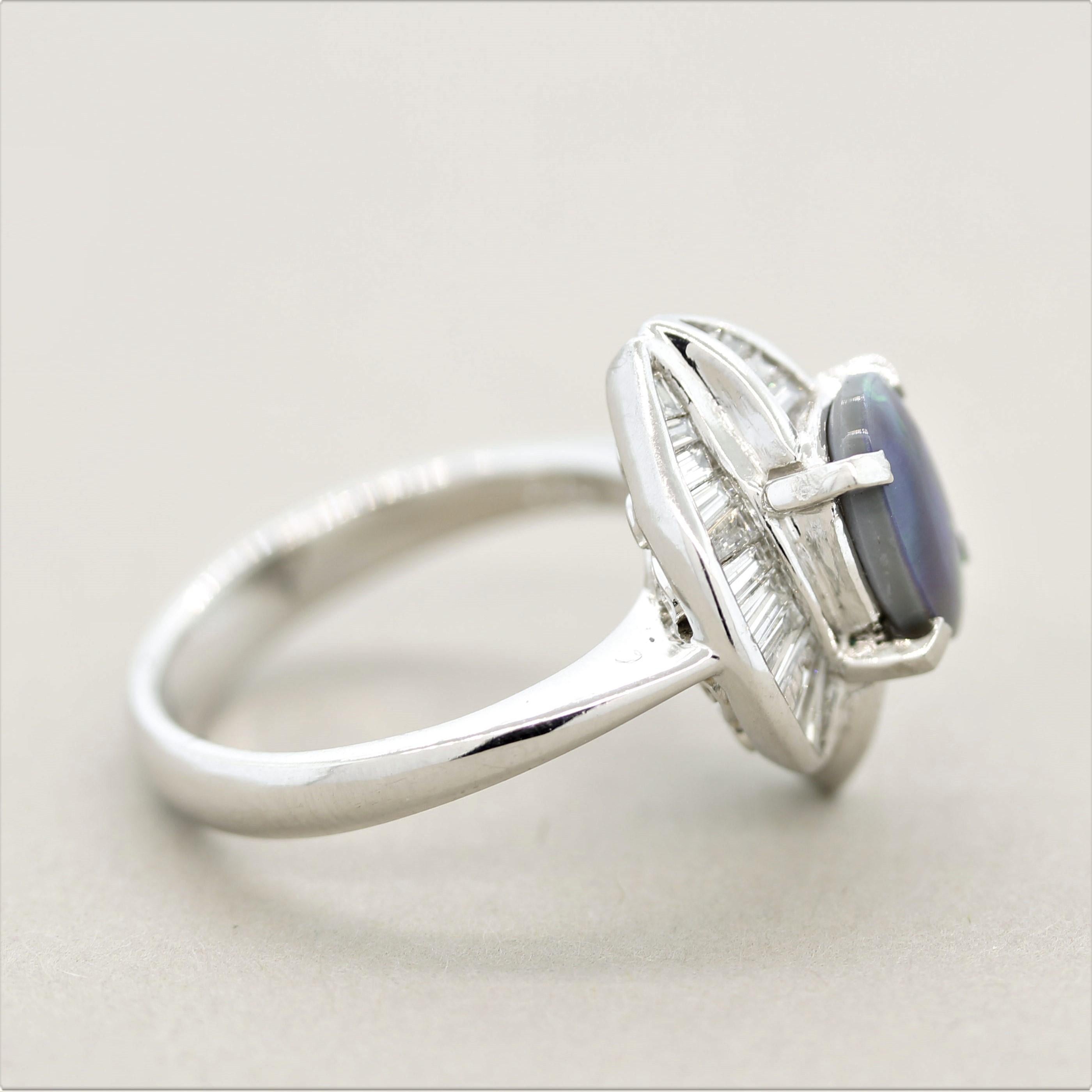 Women's Modern Australian Opal Diamond Platinum Ring For Sale