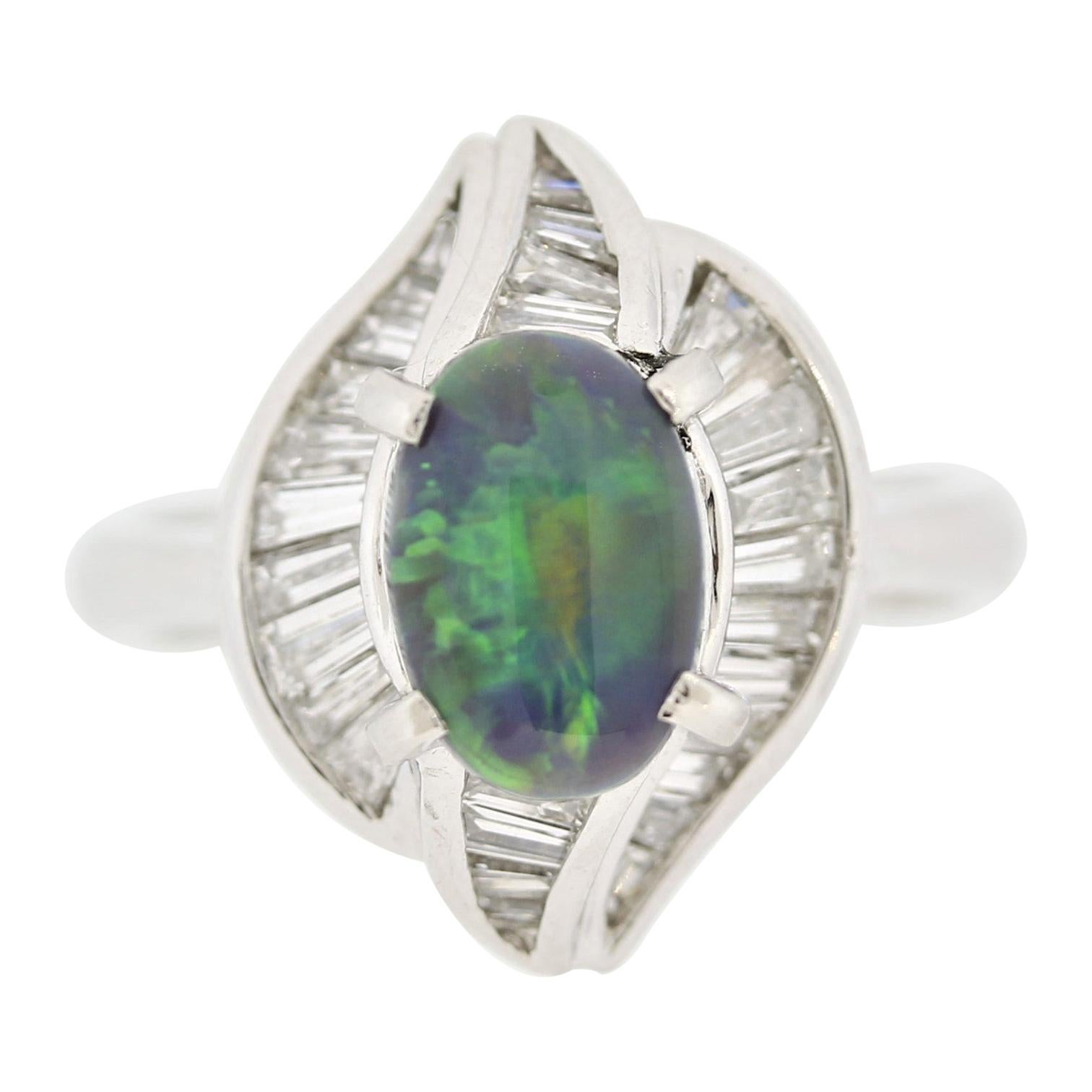 Modern Australian Opal Diamond Platinum Ring For Sale