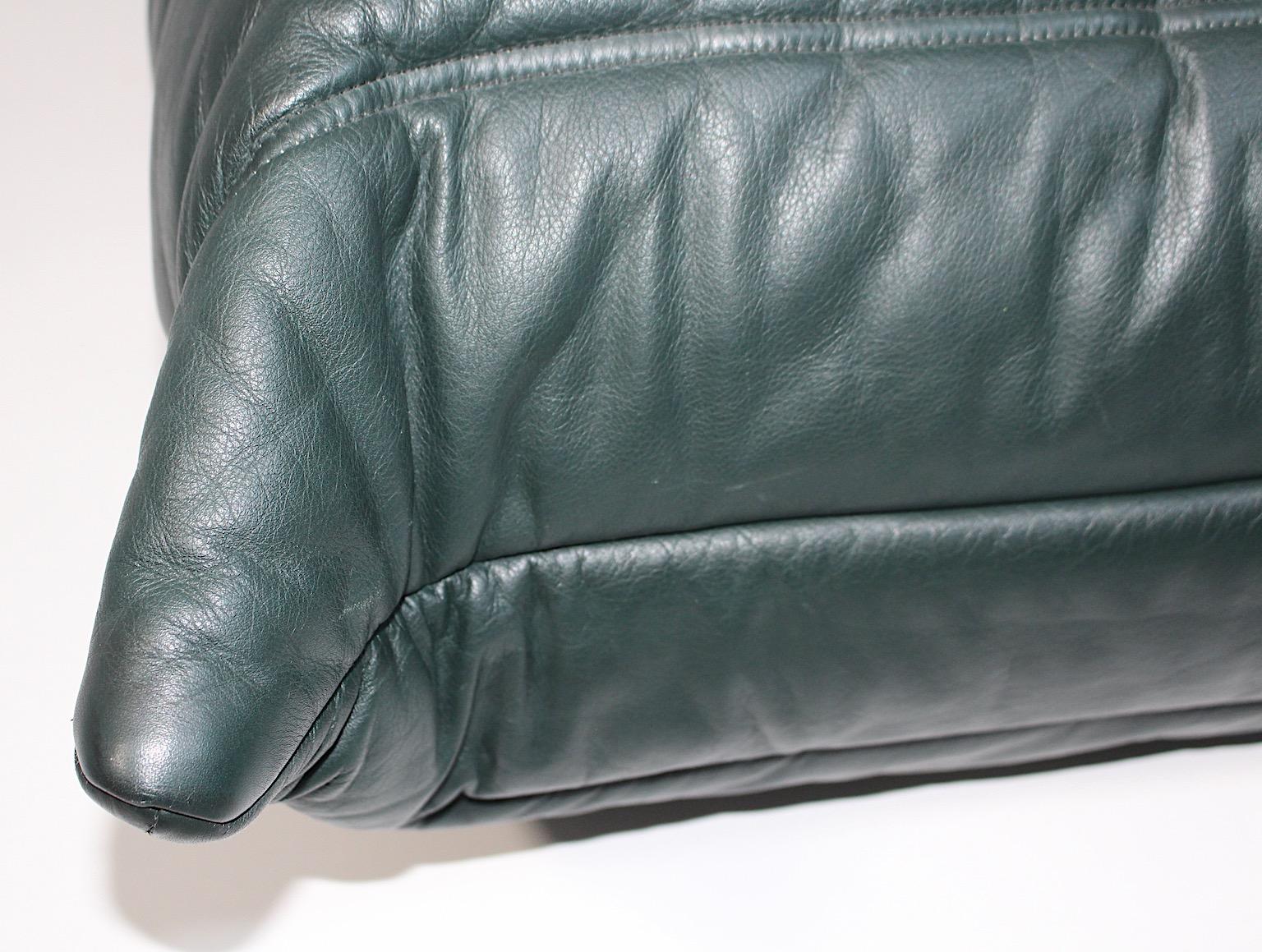 Modern Authentic Vintage Moss Green Leather Togo Sofa Chair Ligne Roset, 1970s 9