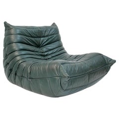 Fauteuil de canapé Togo moderne et authentique en cuir vert mousse, Ligne Roset, 1970