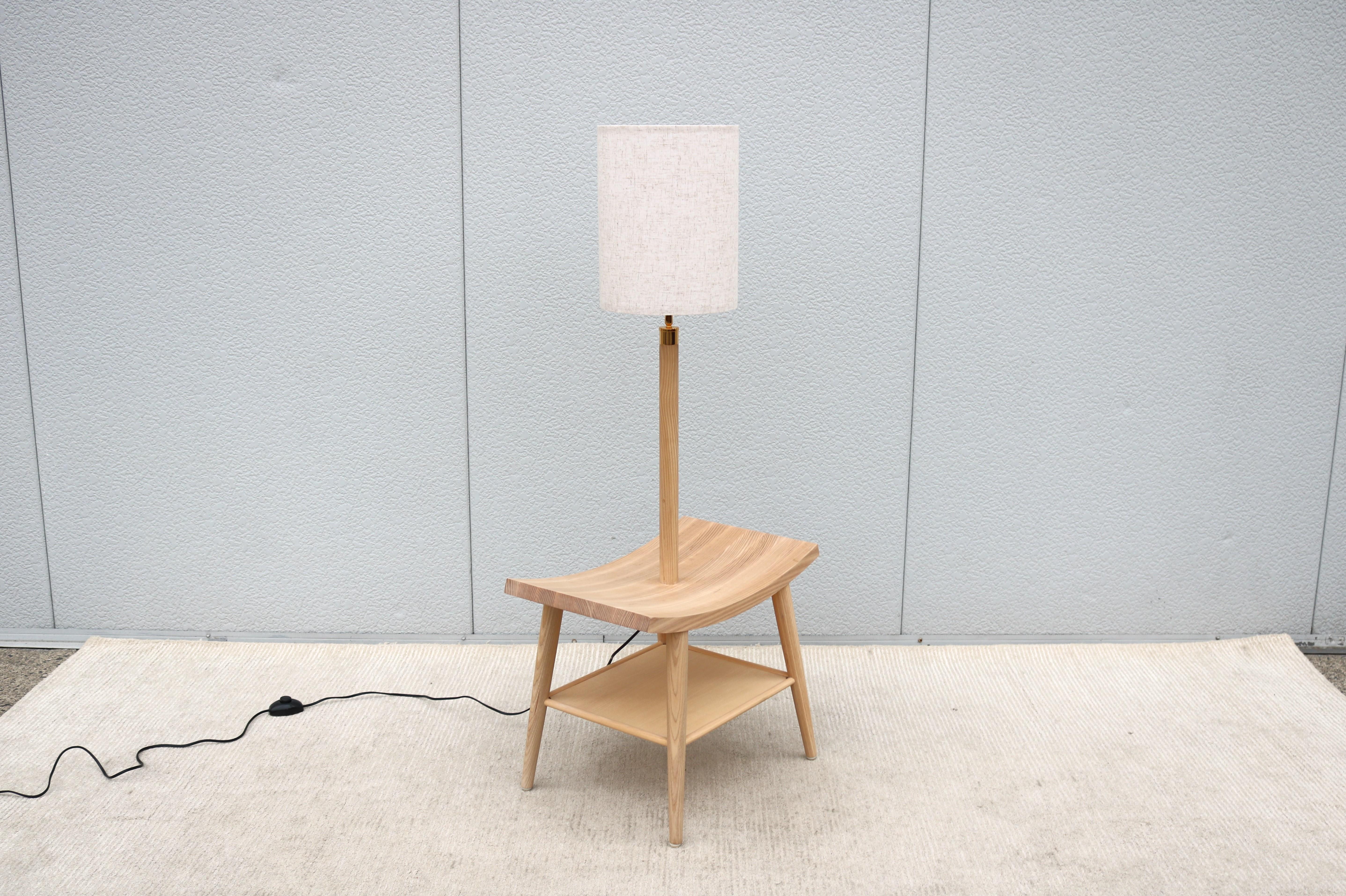 Brass Modern Autoban for De La Espada Booklamp, a Floor Lamp and an Oak Bedside Table For Sale