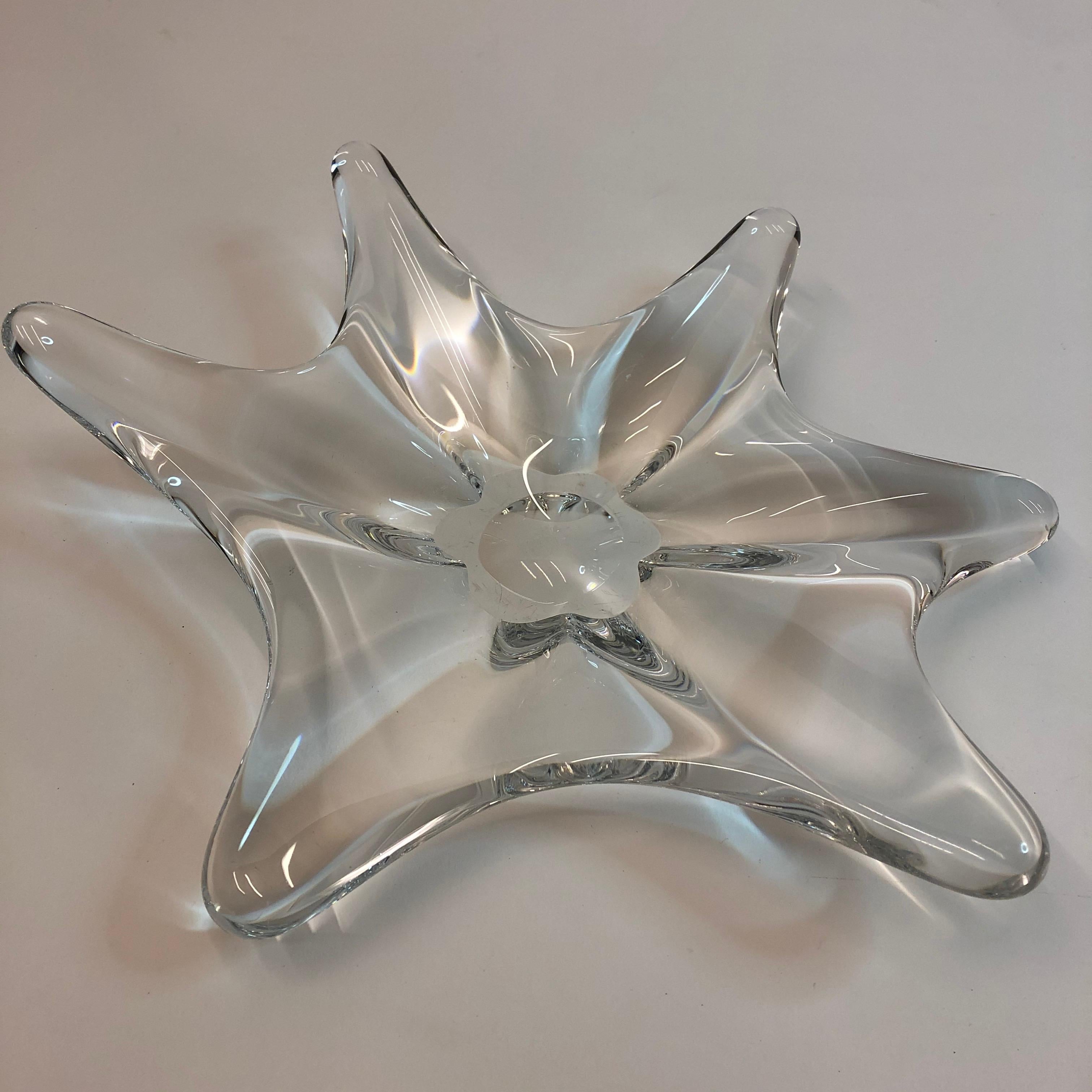 Baccarat France Splash glass dish / decorative bowl. This piece is stamped on the bottom.
Beautiful organic crystal dish which almost looks liquid. 
De dish is in very good almost excellent condition.