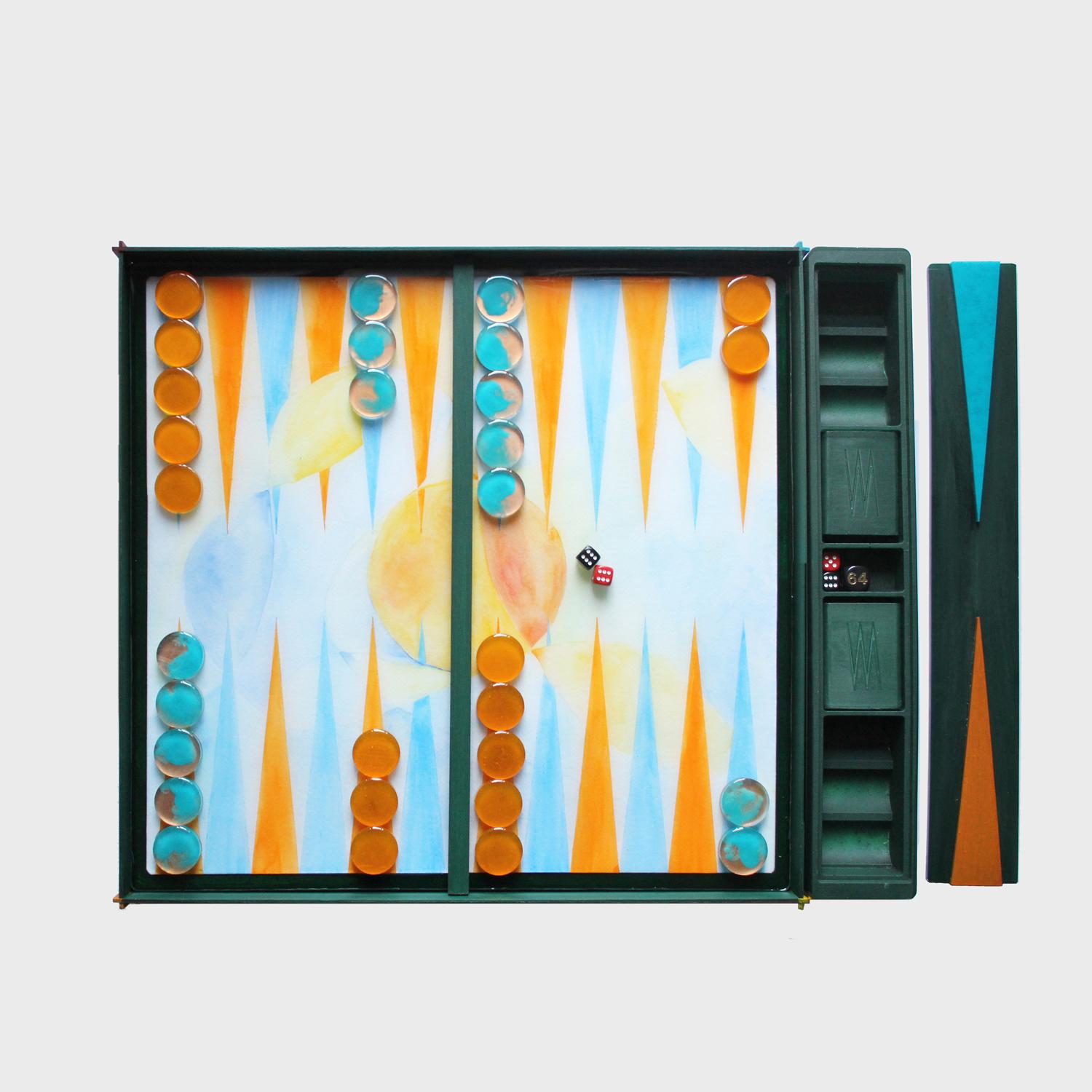 The Backgammon Board is a handmade limited collection (100 pieces) designed by the young Milan based Valeria Molinari for Dilmos Edizioni. The project, composed of four boards inspired by the elements of water, air, fire and earth, is
born from the