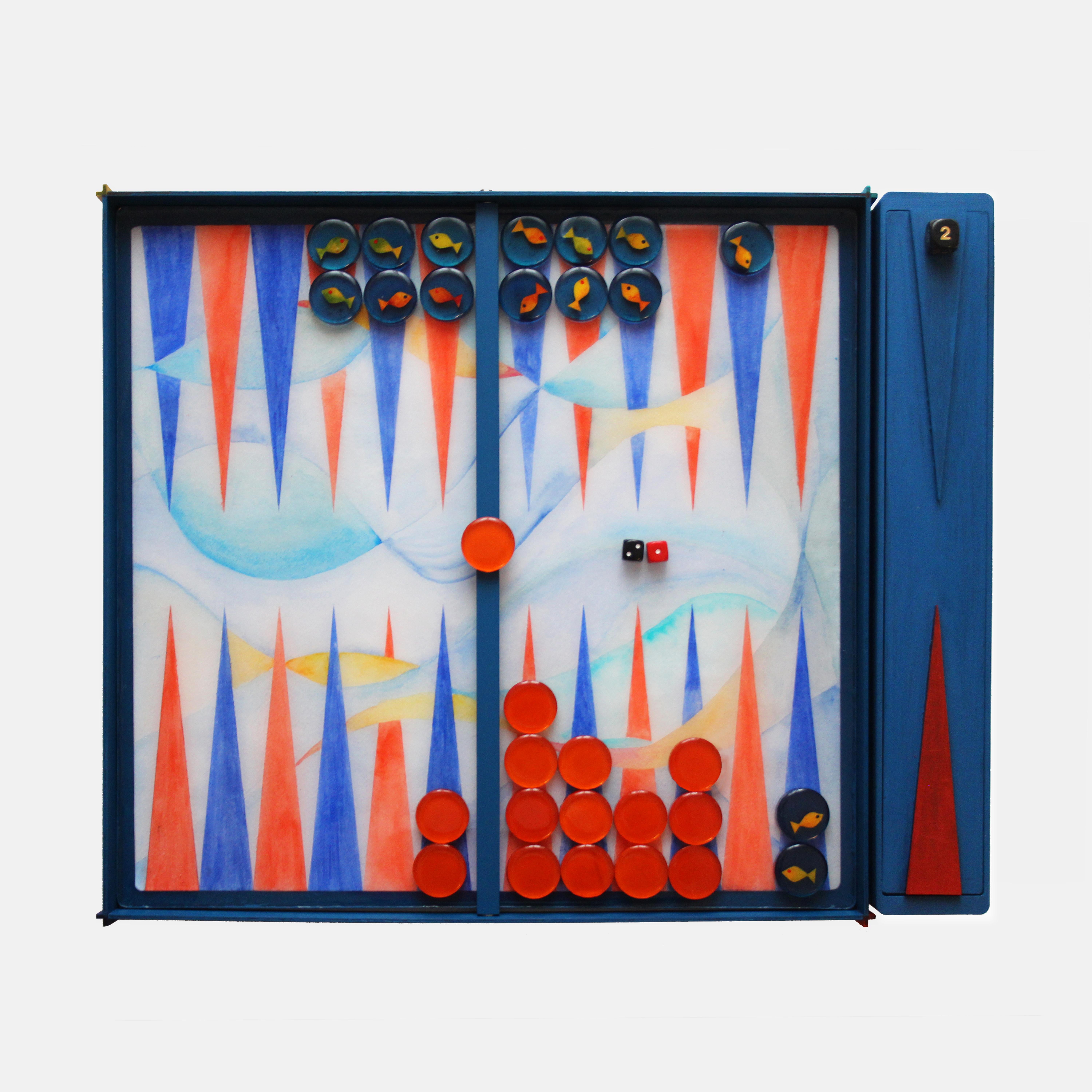 Handgefertigtes modernes Backgammon Board-Spiel aus Epoxidharz, handbemalt, limitierte Auflage (Moderne) im Angebot