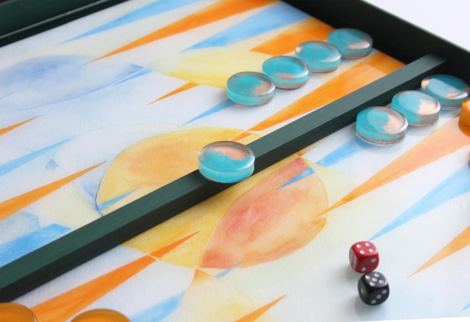 Handgefertigtes modernes Backgammon Board-Spiel aus Epoxidharz, handbemalt, limitierte Auflage (Italienisch) im Angebot