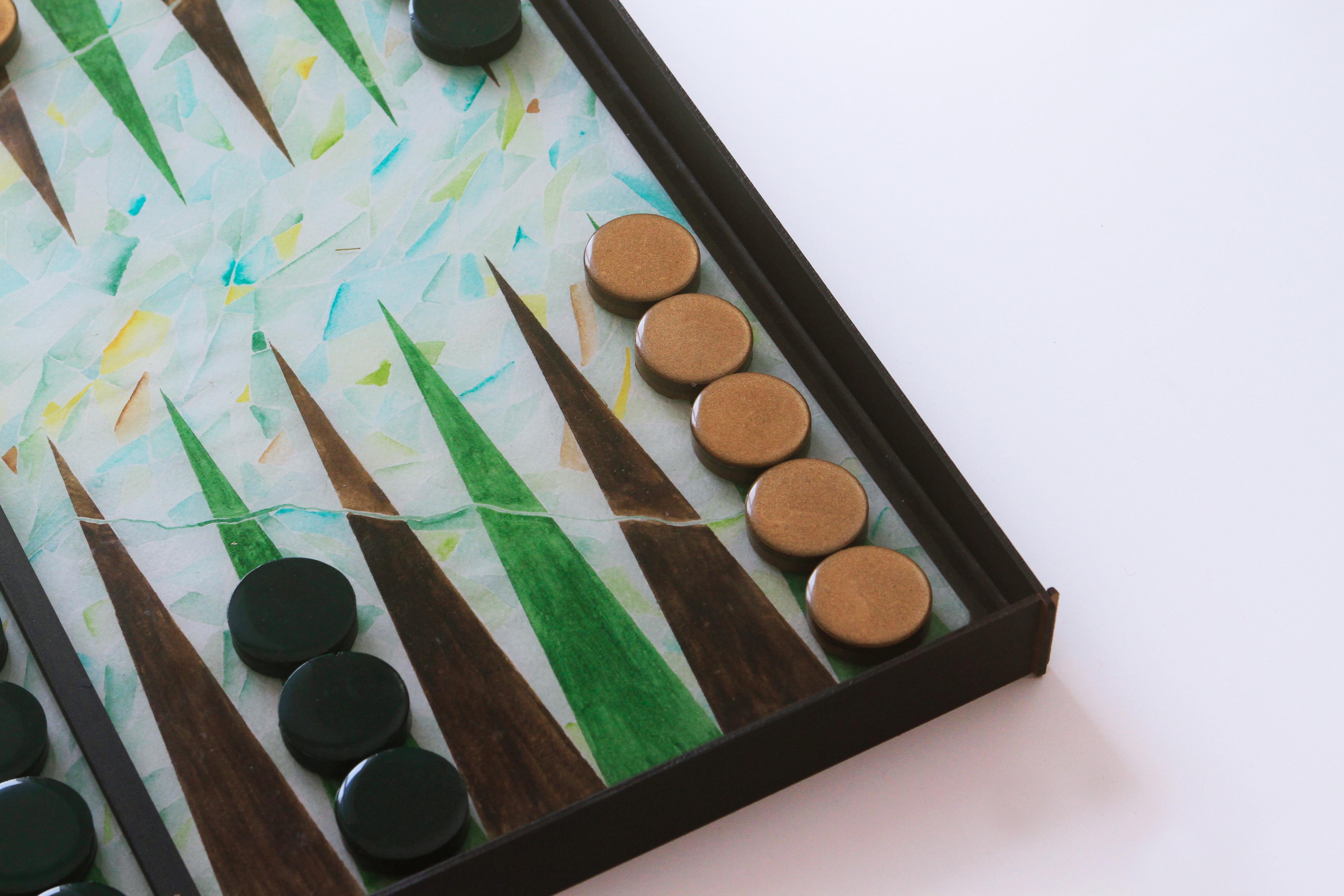 Italian Modern Backgammon Board Game Handmade Epoxy Resin Handpainted Limited Edition For Sale