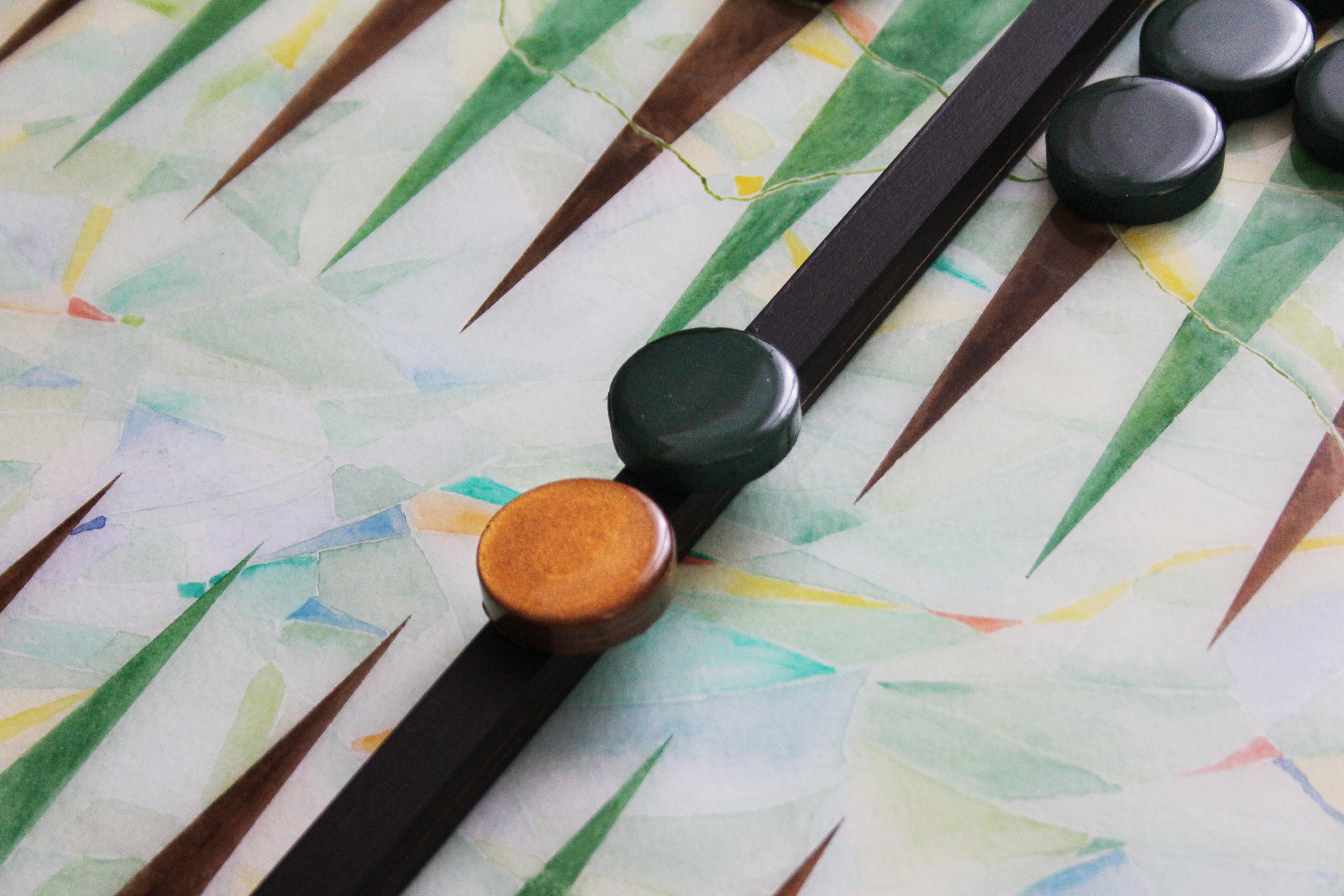 Peint à la main Tableau de backgammon moderne peint à la main en résine époxy, édition limitée en vente