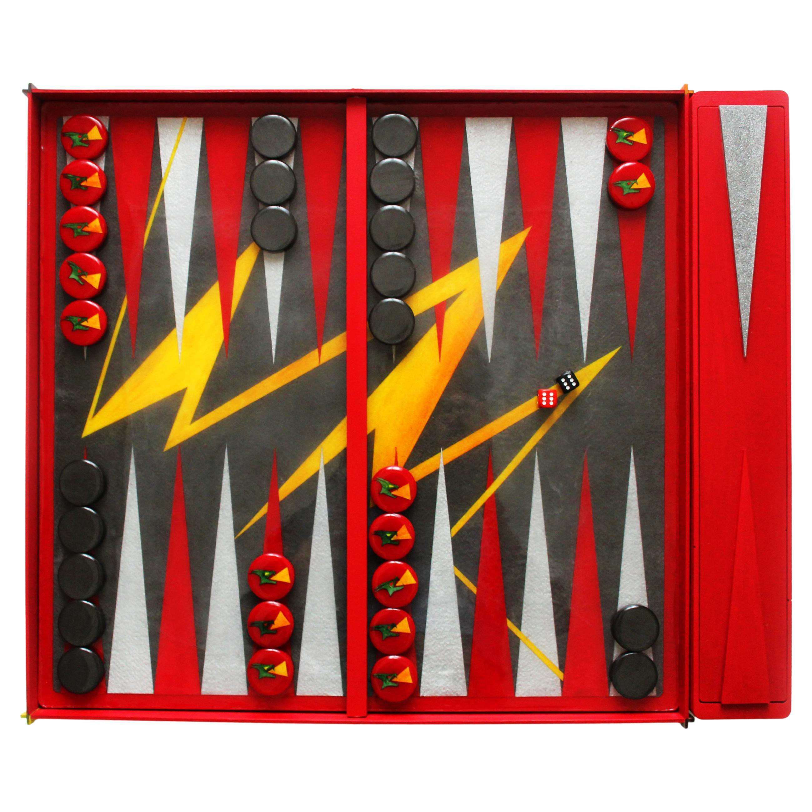 Gioco da tavolo Backgammon moderno fatto a mano in resina epossidica e dipinto a mano in edizione limitata