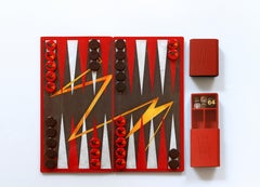 Handgefertigtes modernes Backgammon-Reisespiel aus Epoxidharz, handbemalt, limitierte Auflage