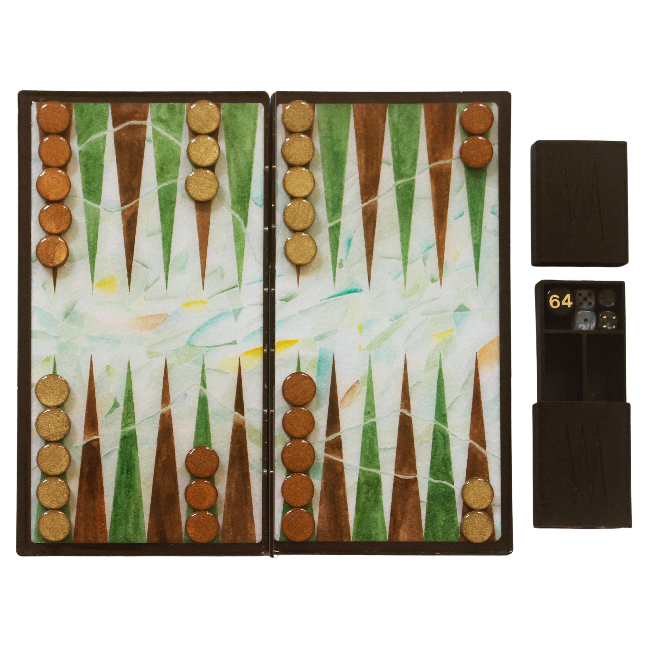 Jeu de backgammon de voyage moderne peint à la main en résine époxy, édition limitée