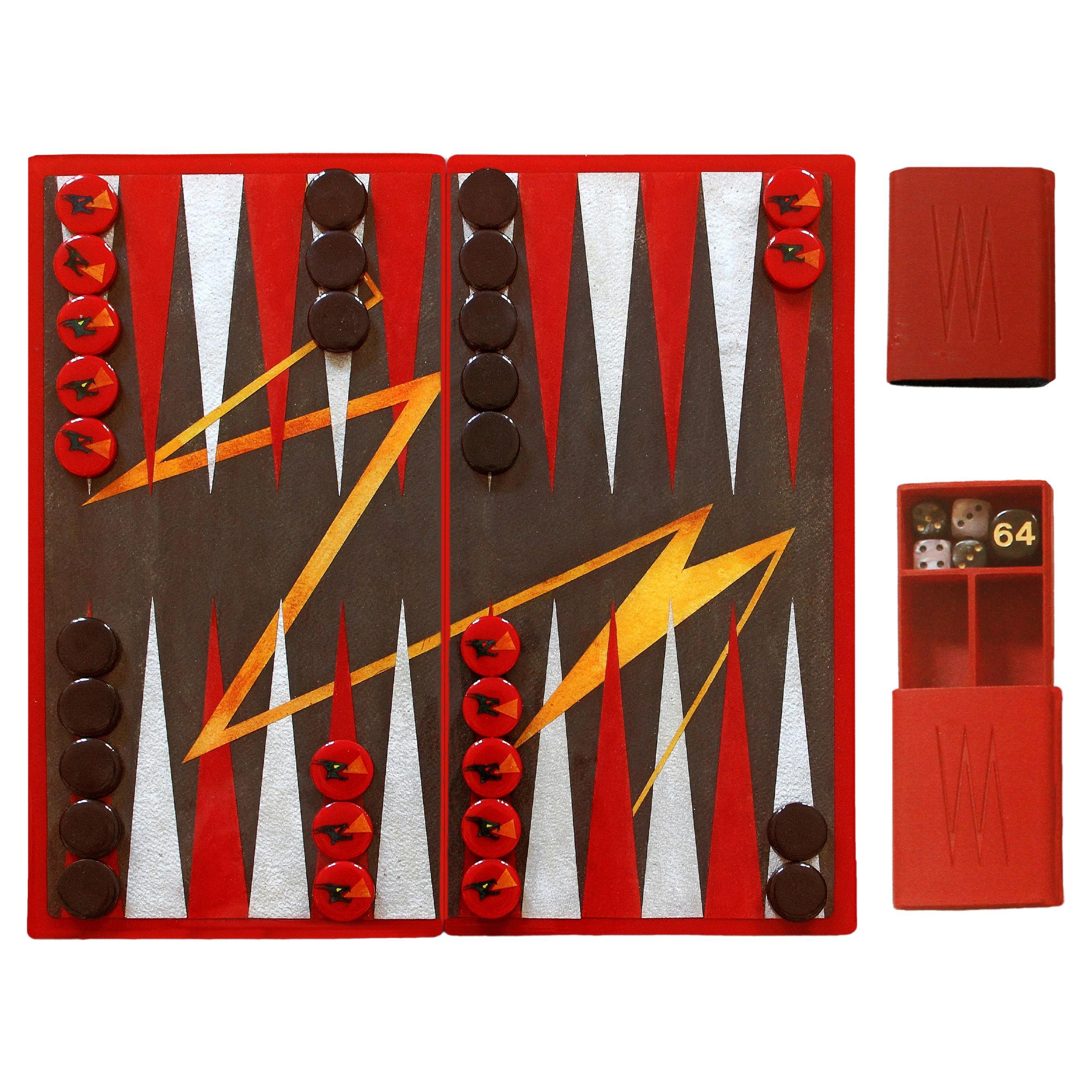 Modern Backgammon Travel Game Handmade Epoxy Resin Handpainted Limited Edition For Sale