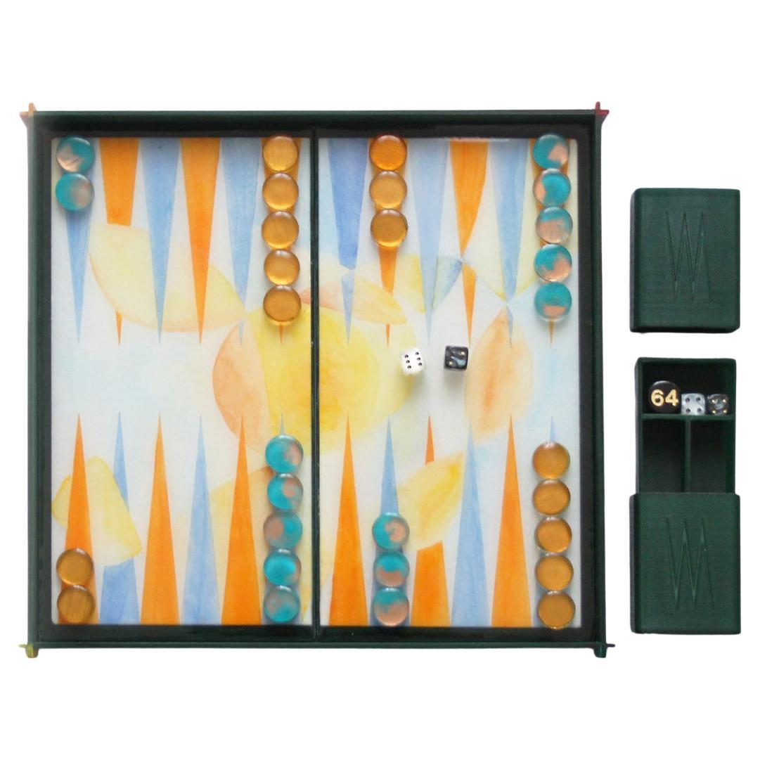 Handgefertigtes Backgammon-Reisespiel aus Epoxidharz, handbemalt, limitierte Auflage im Angebot