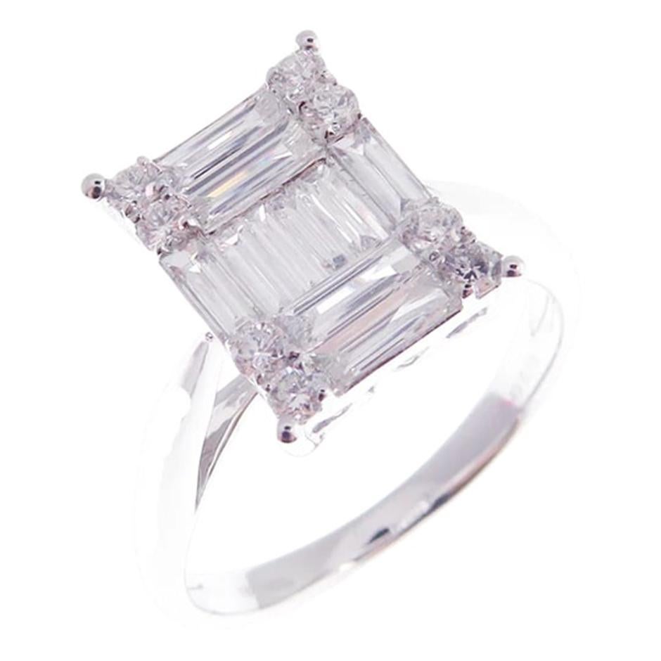 Moderner abstrakter Baguette-Diamant-Ohrring-Ring-Set Damen im Angebot