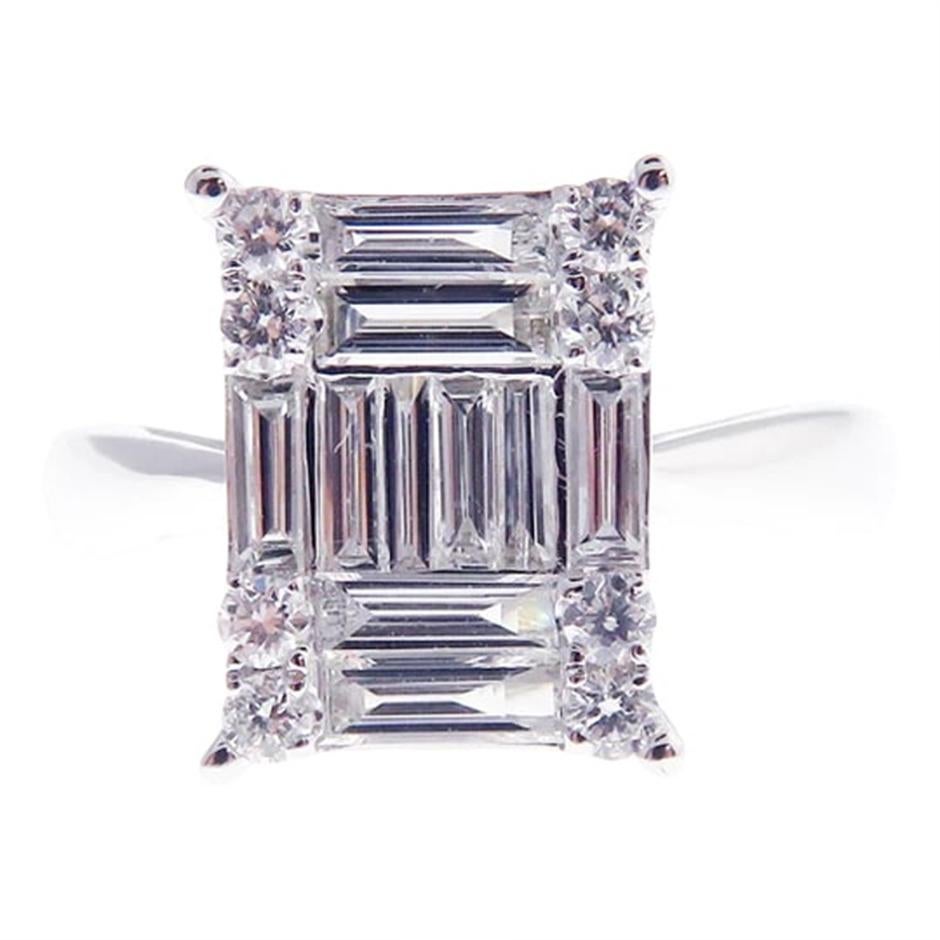 Moderner abstrakter Baguette-Diamant-Ohrring-Ring-Set im Angebot 1
