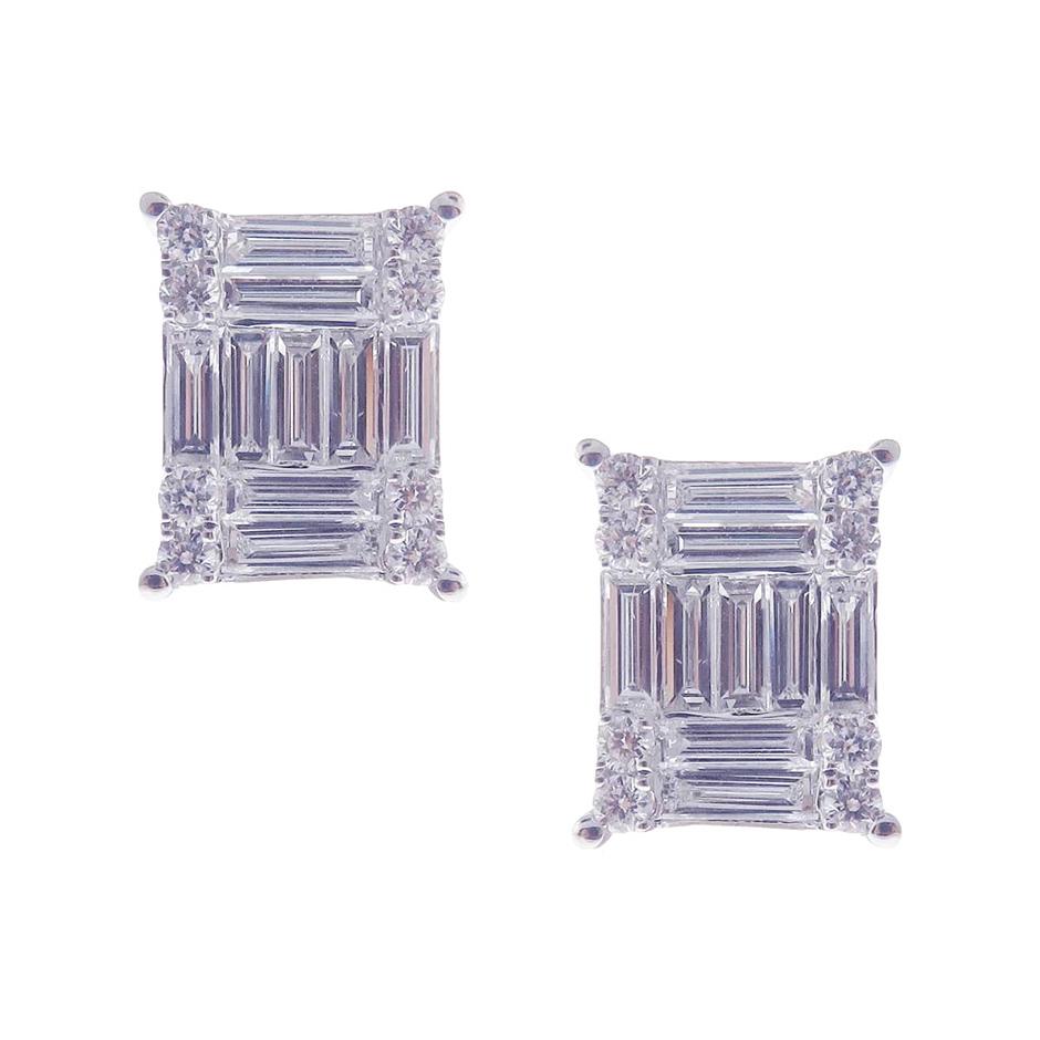 Moderner abstrakter Baguette-Diamant-Ohrring-Ring-Set im Angebot 3