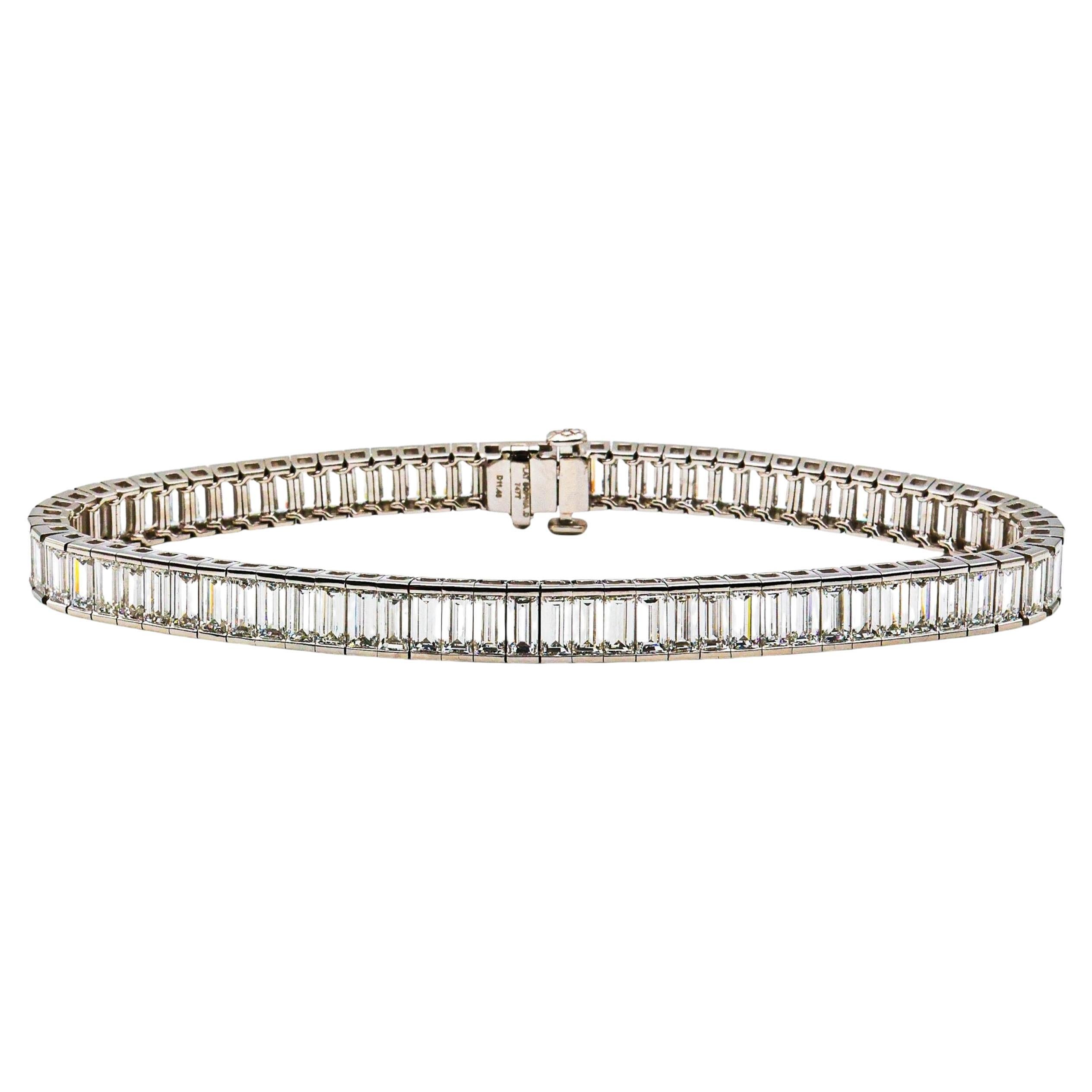Modern Baguette Cut Diamond and Platinum Line Bracelet, 11.46 Carats