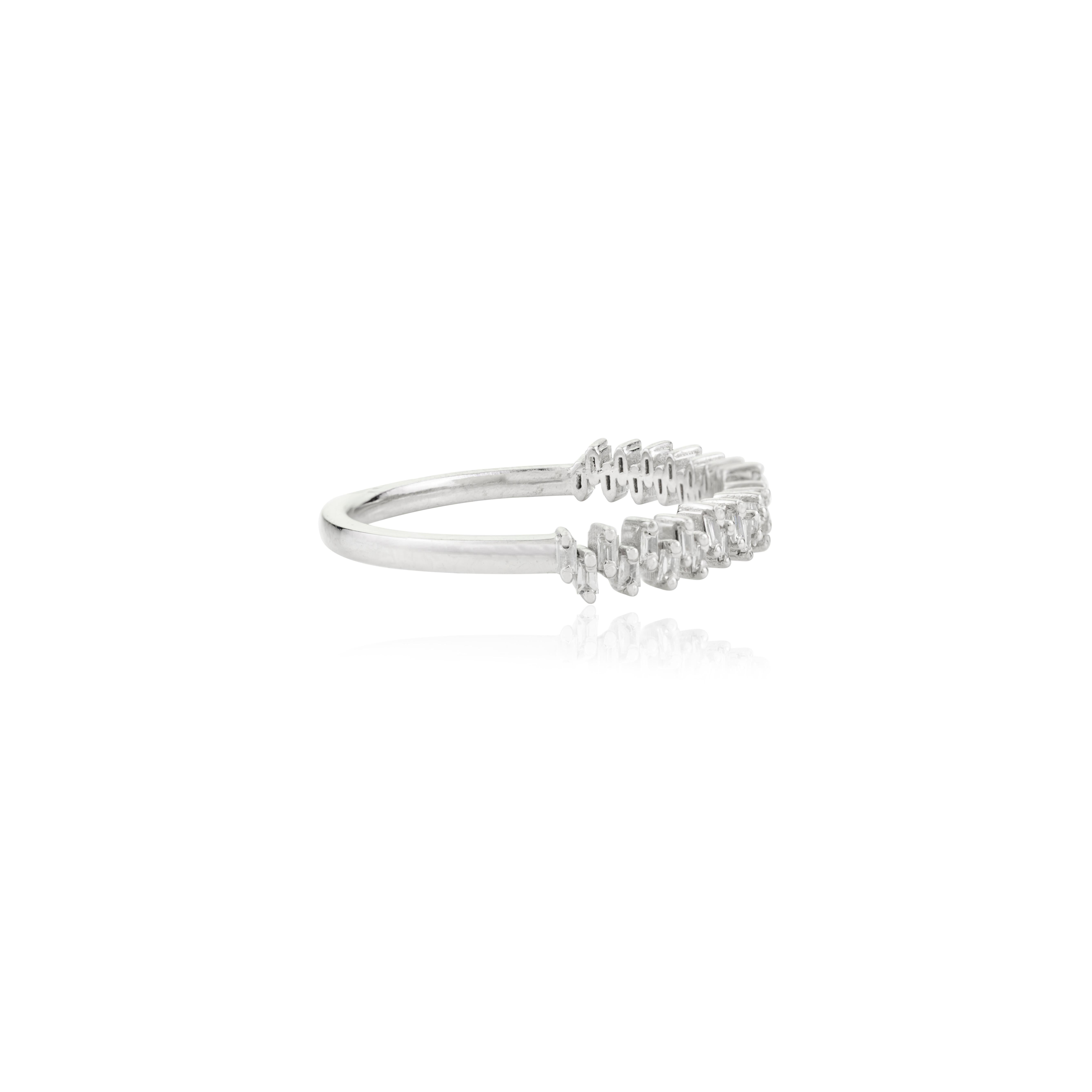 For Sale:  Modern Baguette Cut Diamond Stackable Band Ring with 18K White Gold for Women 2