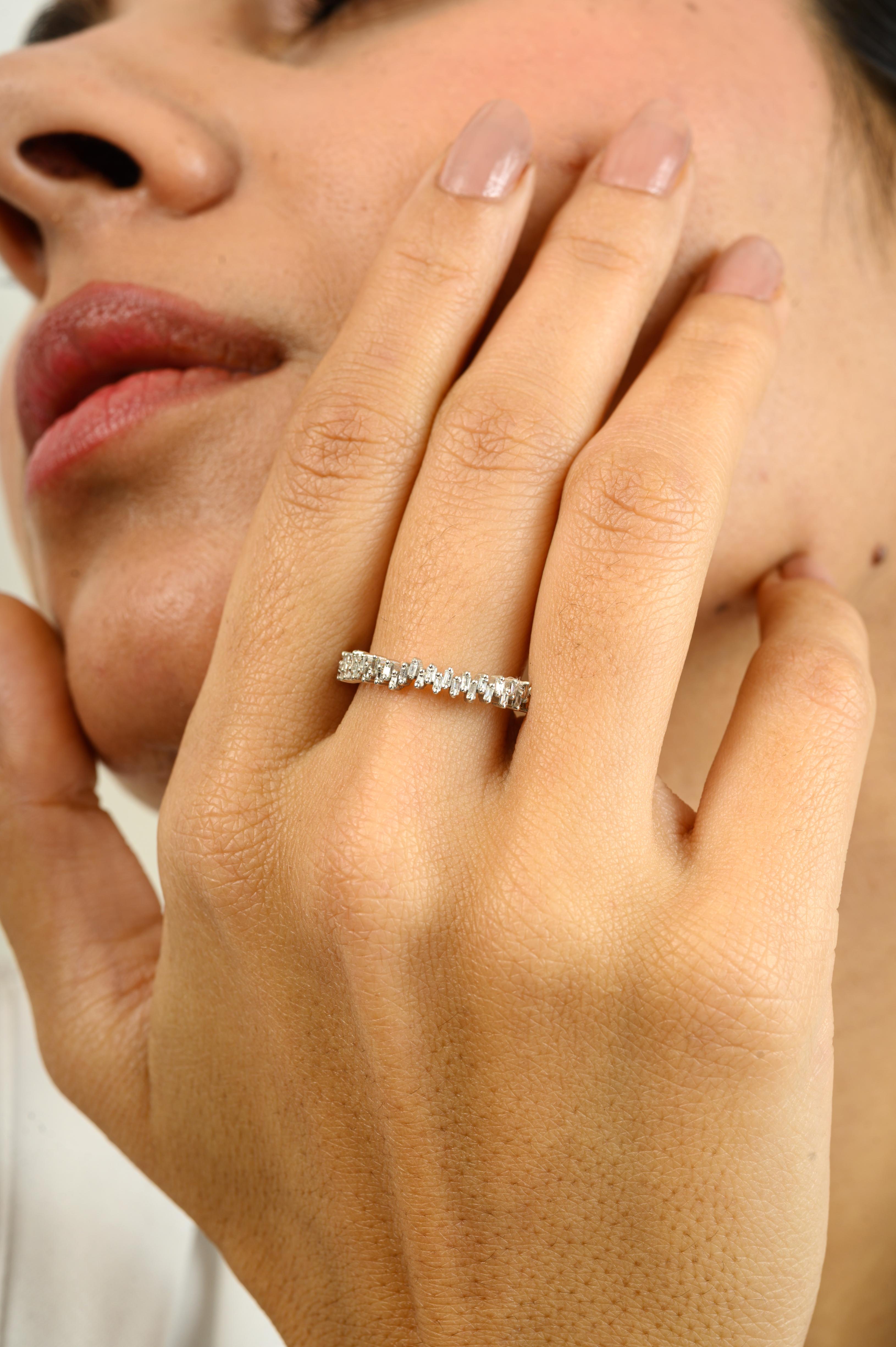 For Sale:  Modern Baguette Cut Diamond Stackable Band Ring with 18K White Gold for Women 3