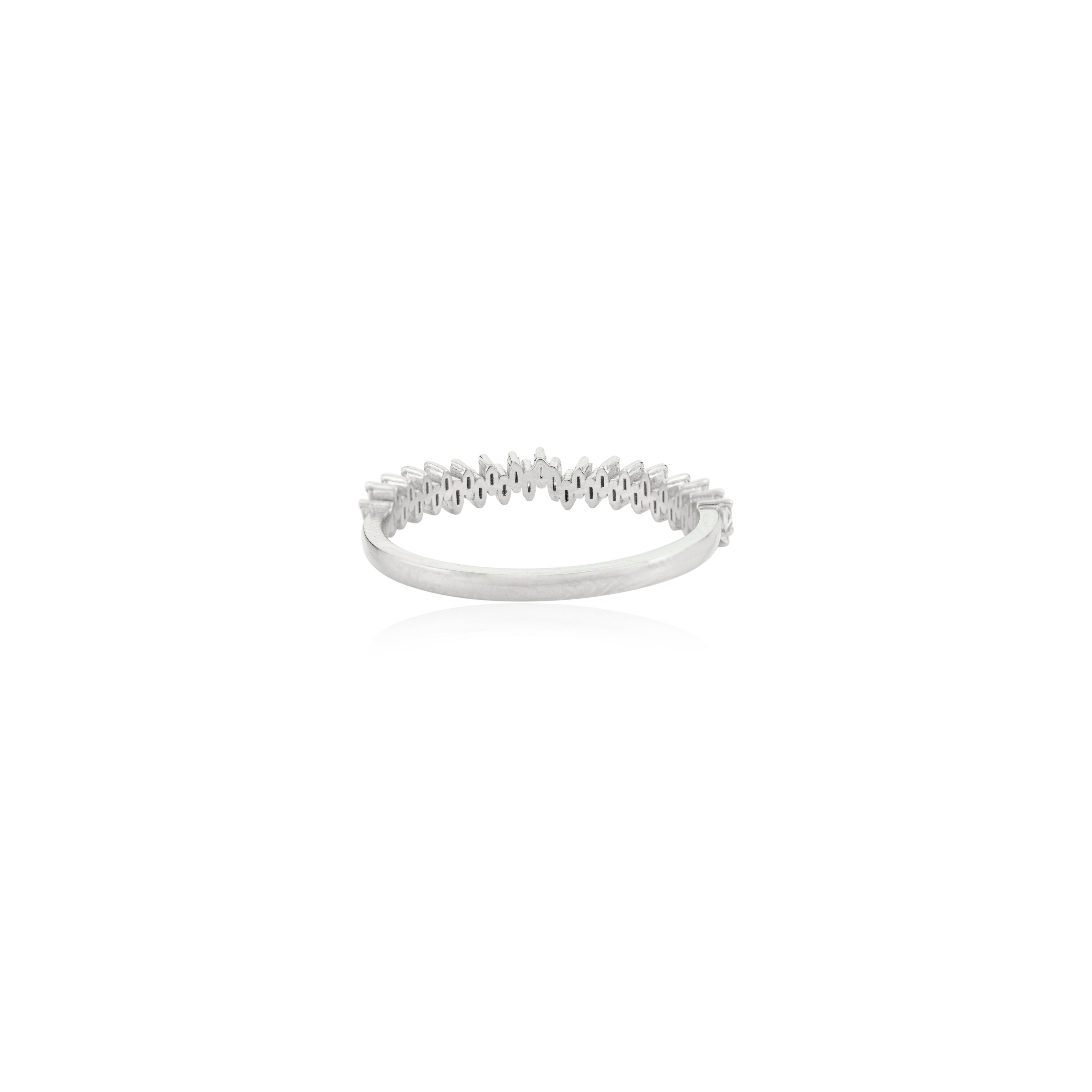 For Sale:  Modern Baguette Cut Diamond Stackable Band Ring with 18K White Gold for Women 4