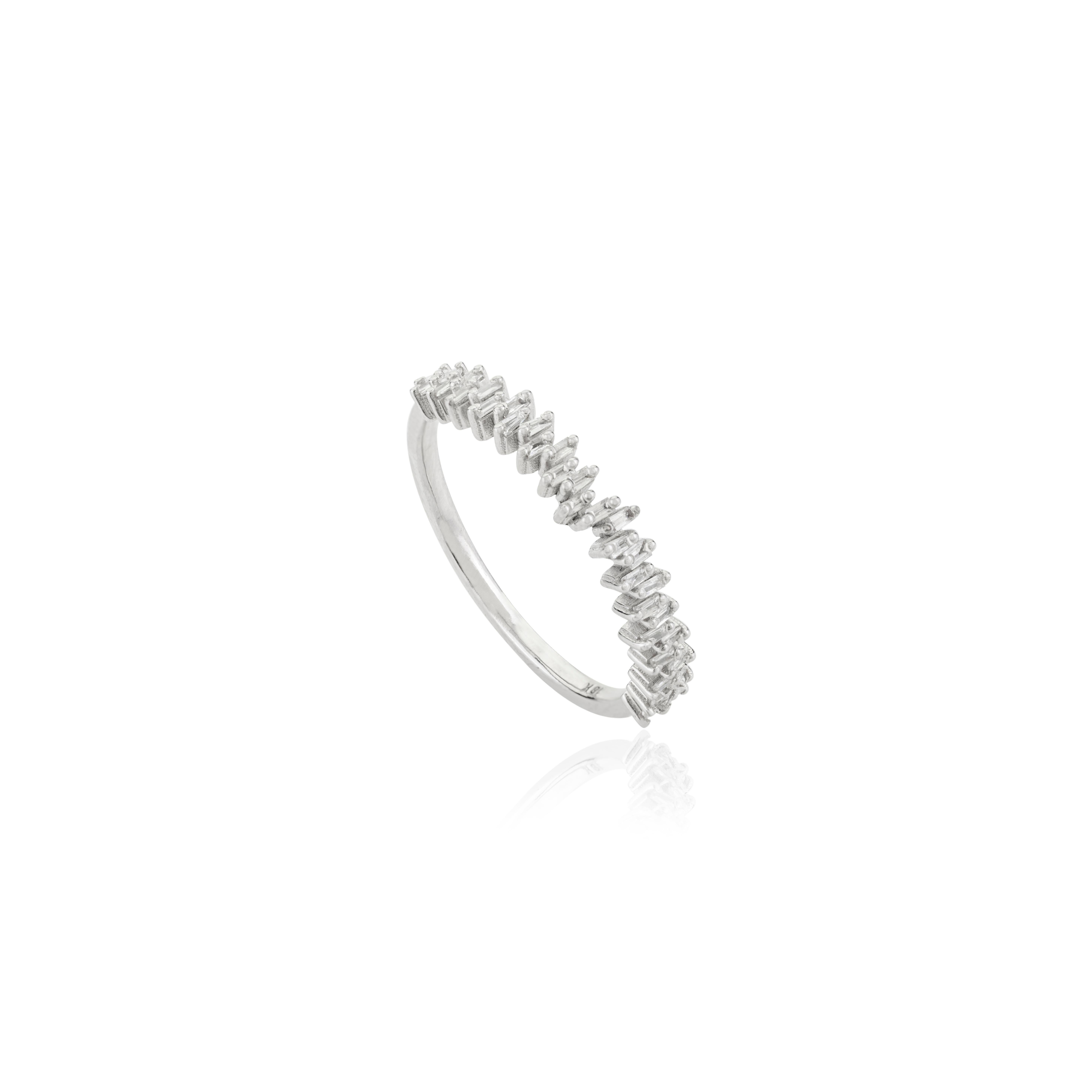 For Sale:  Modern Baguette Cut Diamond Stackable Band Ring with 18K White Gold for Women 6