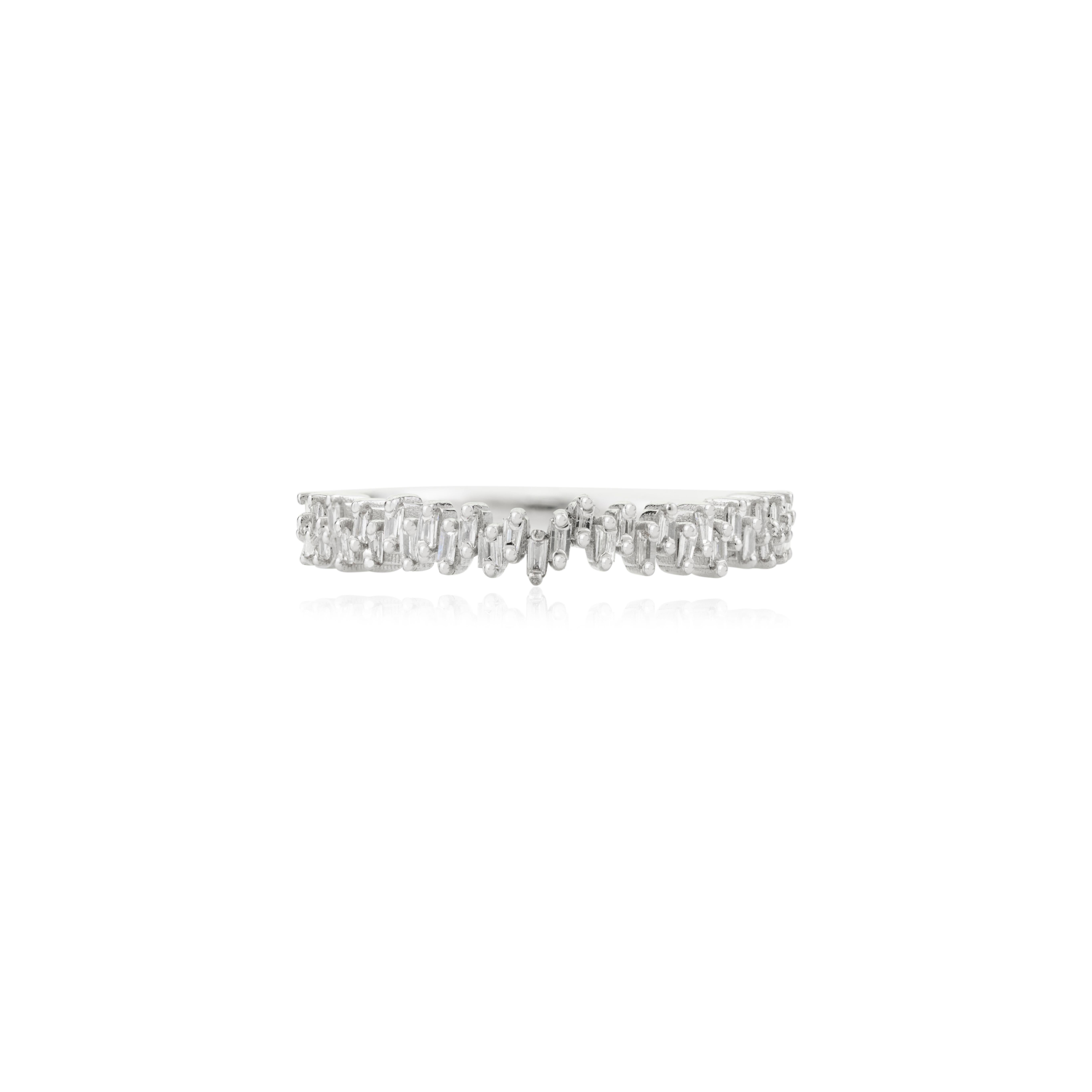 For Sale:  Modern Baguette Cut Diamond Stackable Band Ring with 18K White Gold for Women 8