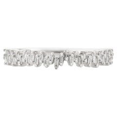 Bague empilable moderne en or blanc 18 carats avec diamants taille baguette pour femmes