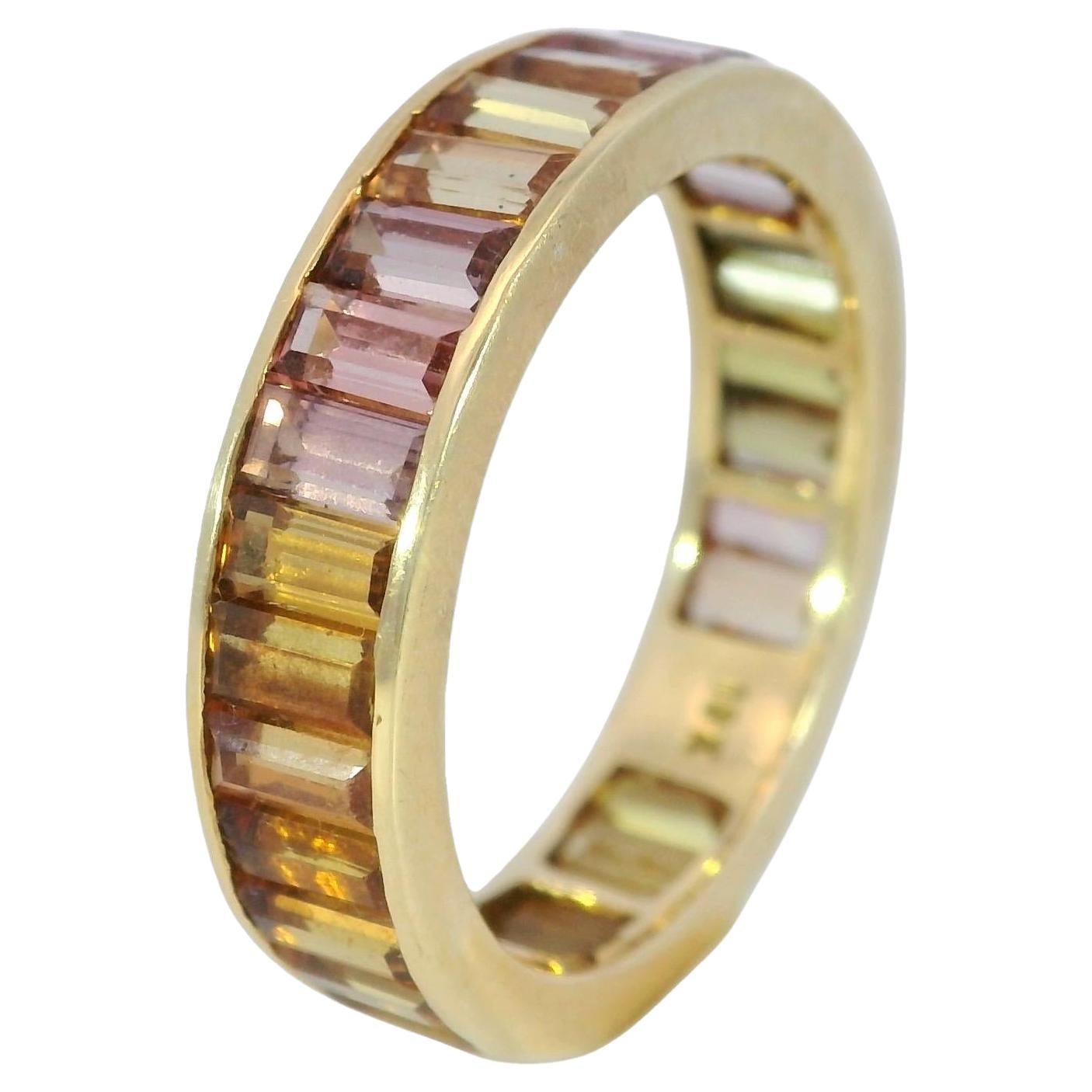 Modern Baguette Eternity Ring 18K Yellow Gold Cut Mixed Gem Stone Size 6.5